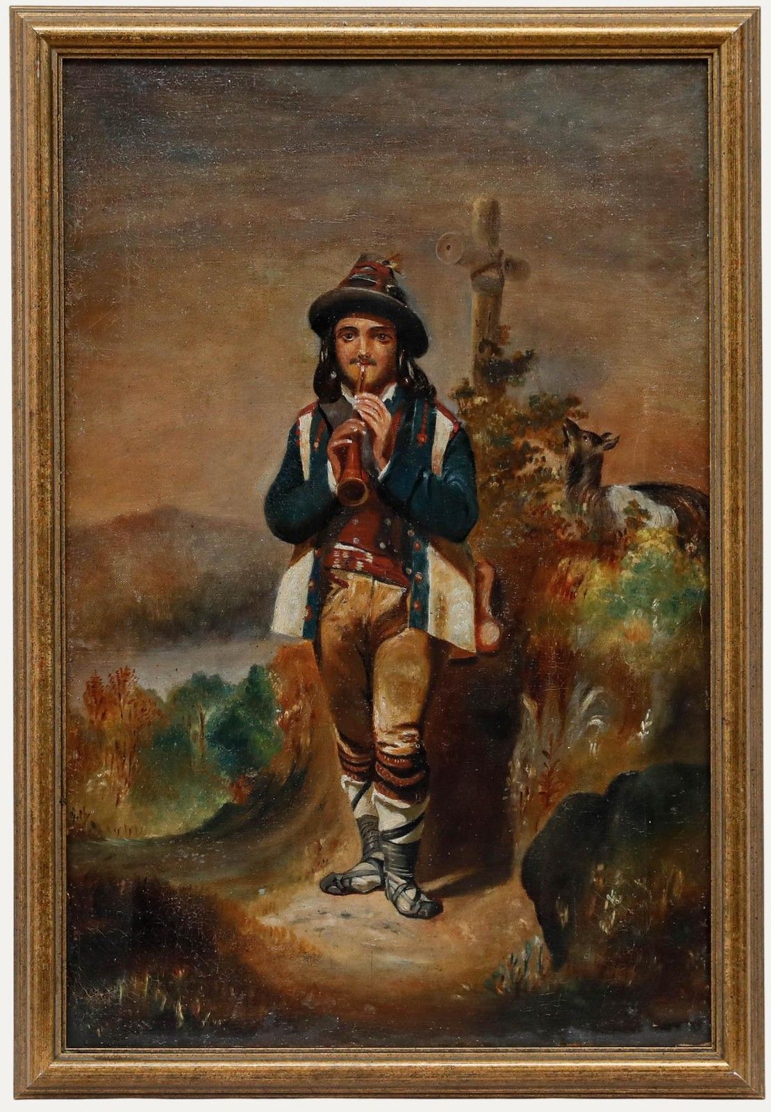 Continental School Late 19th Century Oil Shepherd Playing The Flute