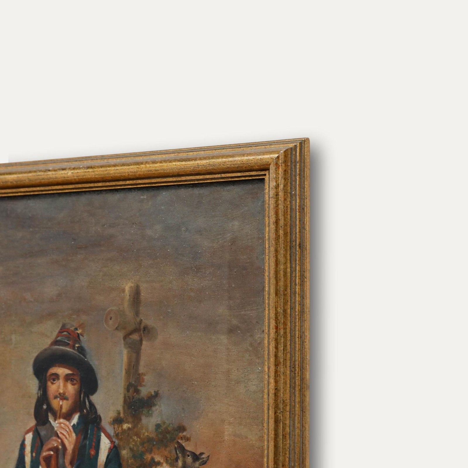 Continental School Late 19th Century Oil Shepherd Playing The Flute photo vinterior