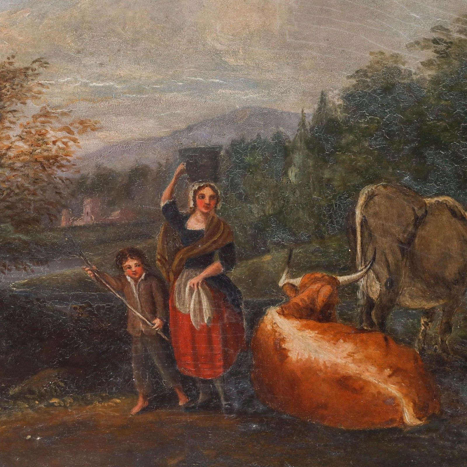 English School 19th Century Oil Tending To The Cows photo Art