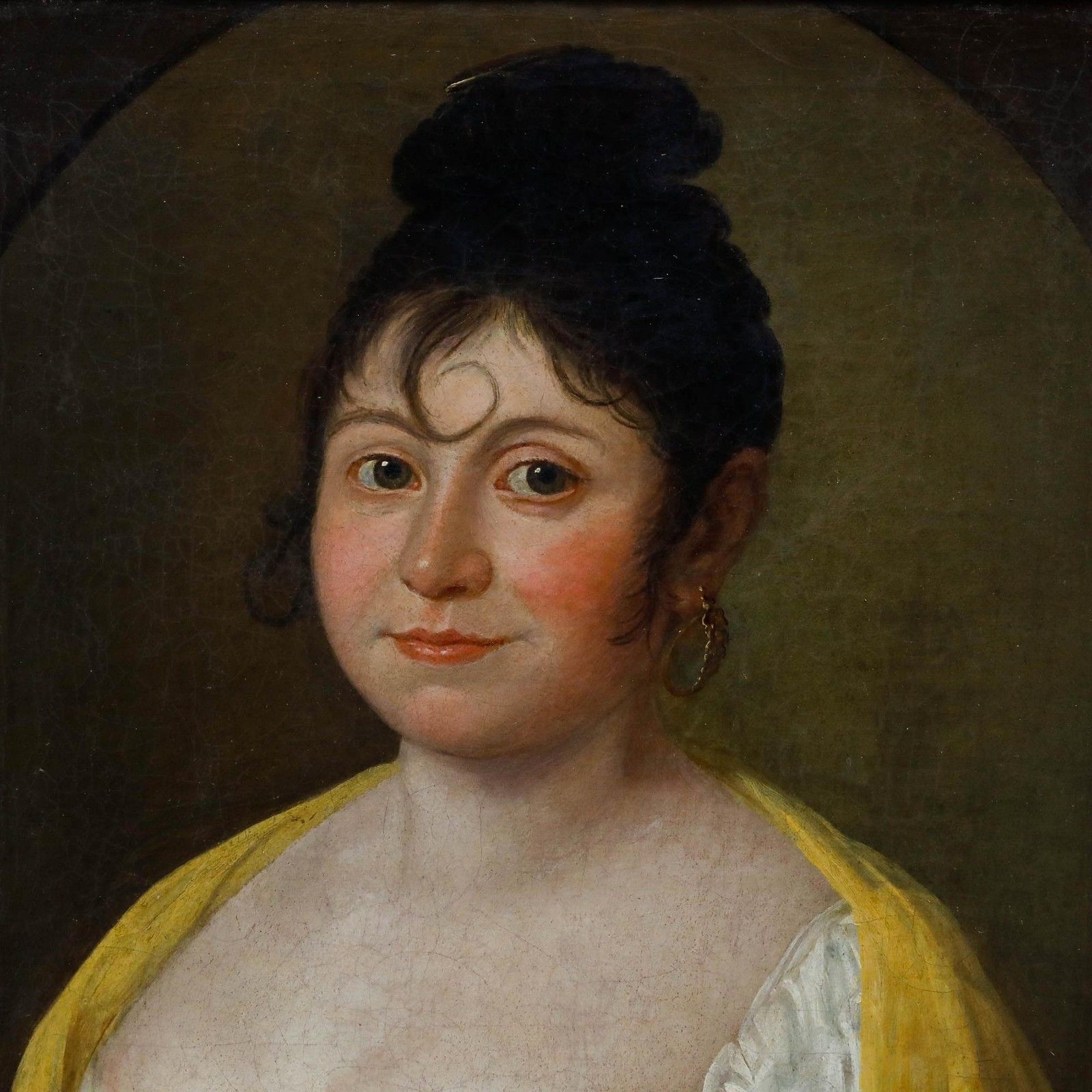 Fine Early 19th Century Oil Lady In A Yellow Shawl photo 1450.0