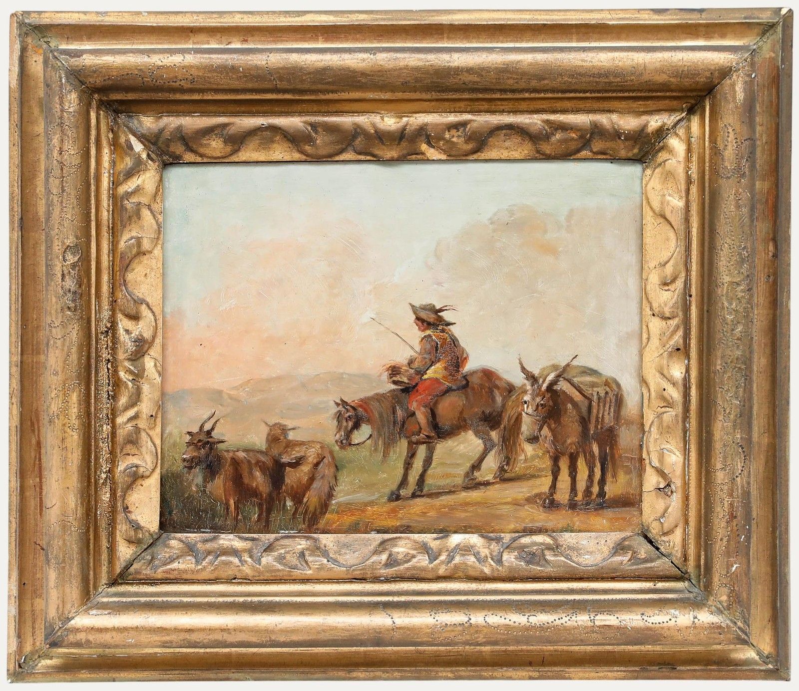 Folk Art Late 19th Century Oil Herding Goats