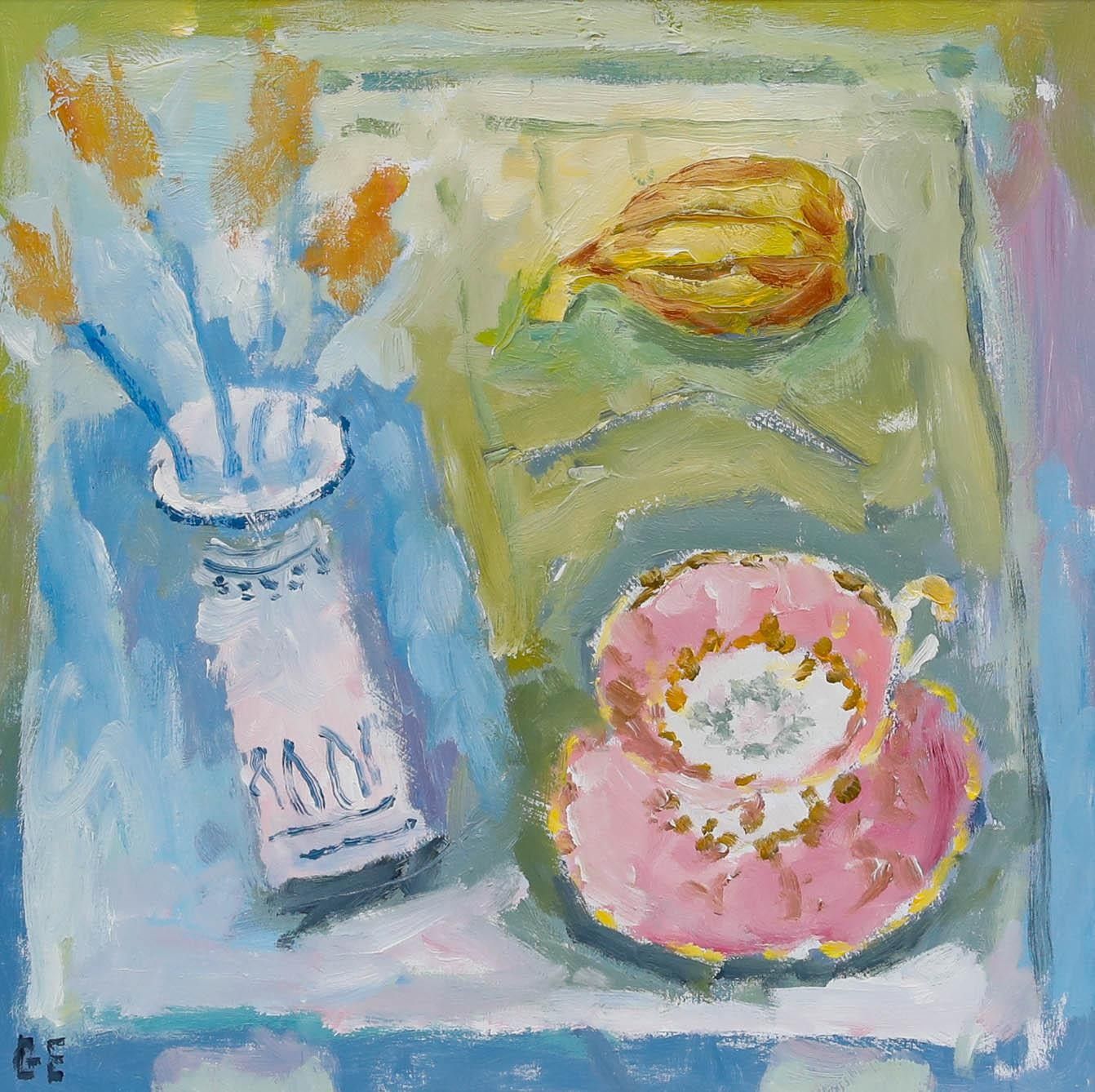 Graham Evernden (B.1947) Framed Contemporary Oil, China Cup With Fig photo furniture