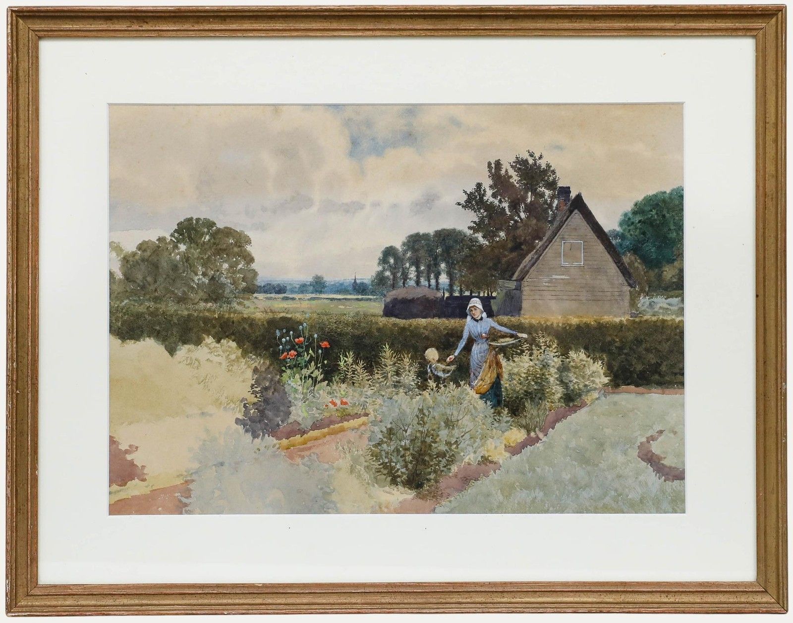 George Gordon Fraser (1859 1895) Watercolour, The Artist's Wife In The Garden