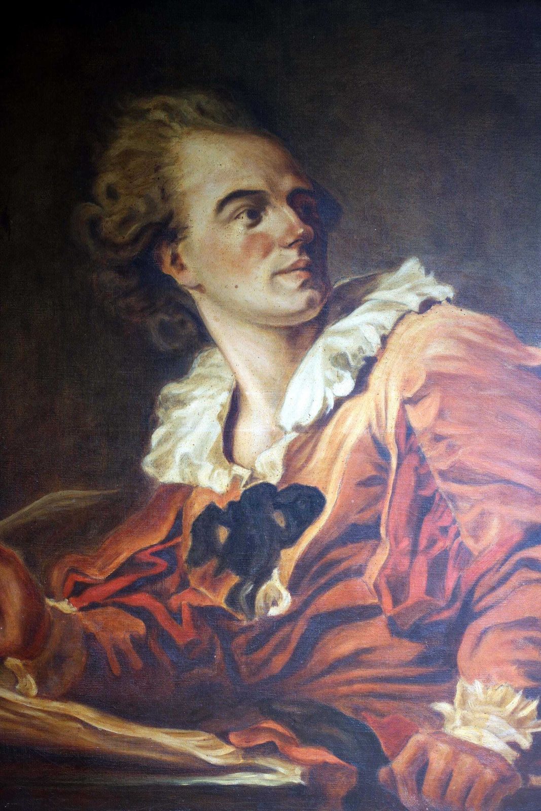 Antique French Oil Painting: Male Writer Portrait After Fragonard photo for sale