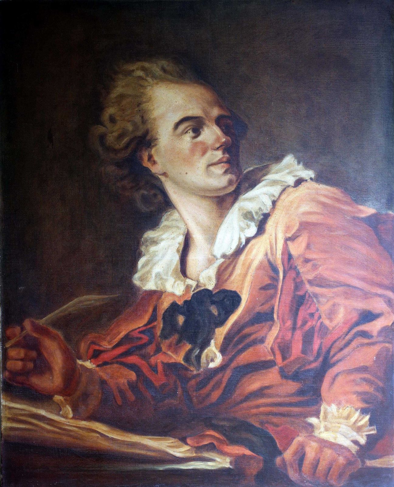 Antique French Oil Painting: Male Writer Portrait After Fragonard photo 515.0