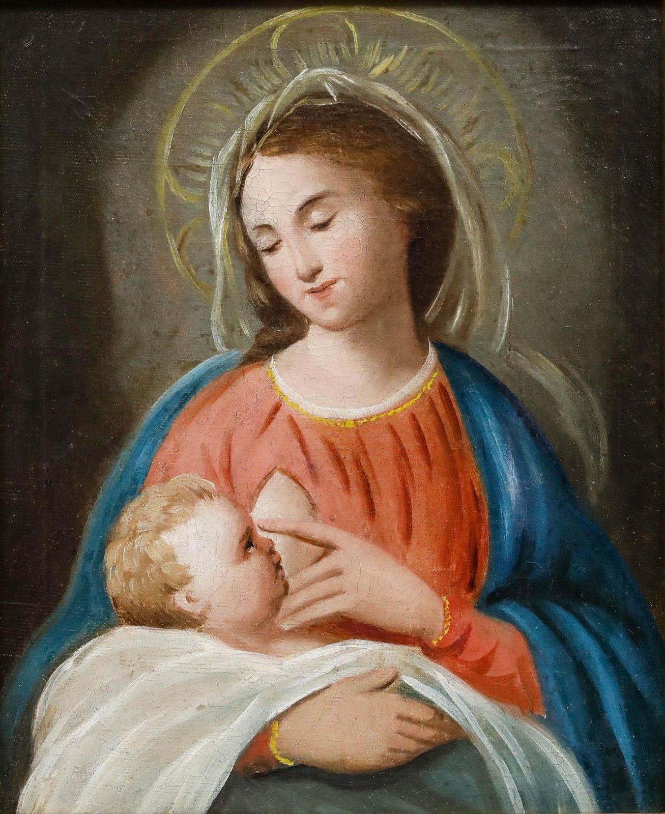 Framed German School Late 19th Century Oil Madonna & Infant Jesus photo furniture