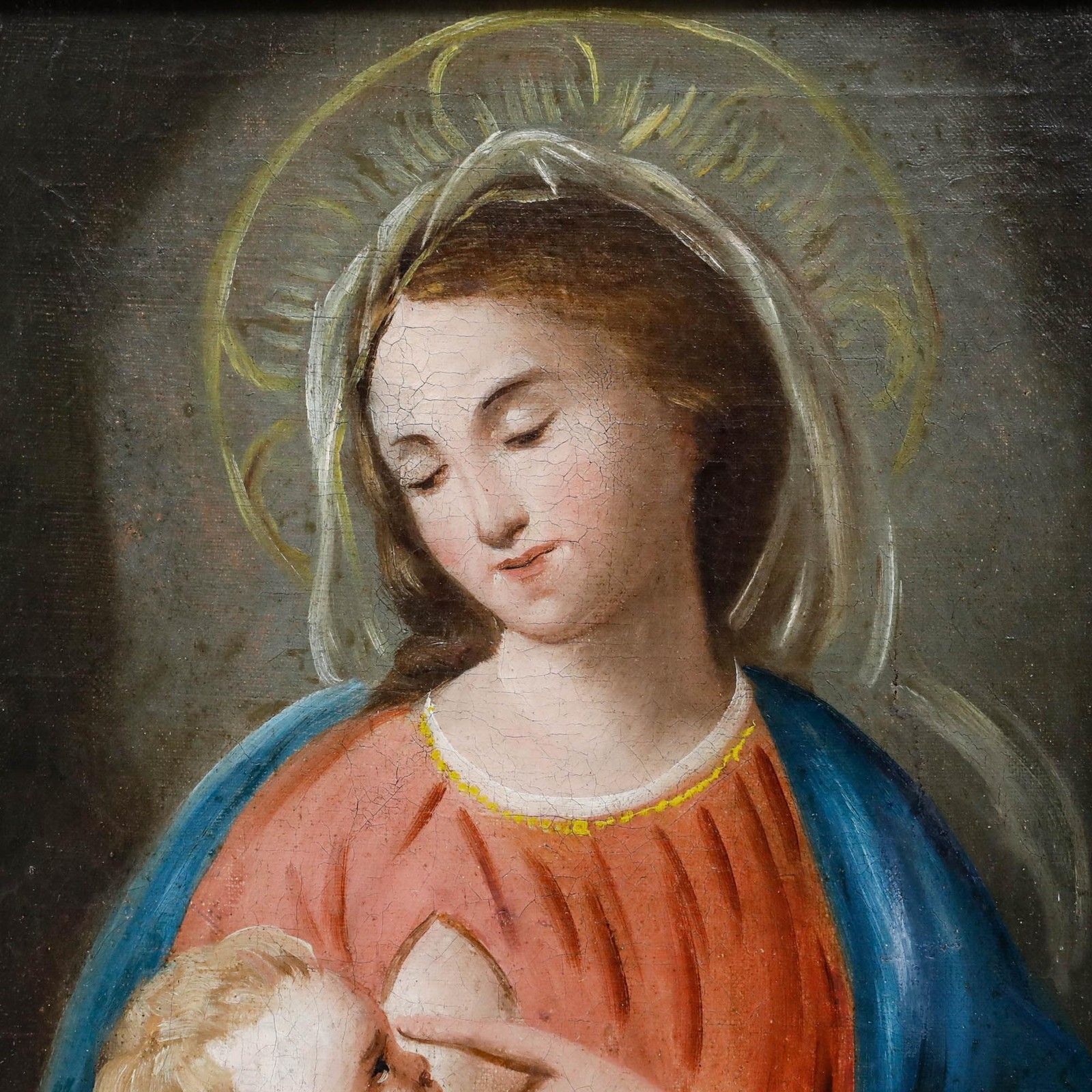 Framed German School Late 19th Century Oil Madonna & Infant Jesus photo vinterior