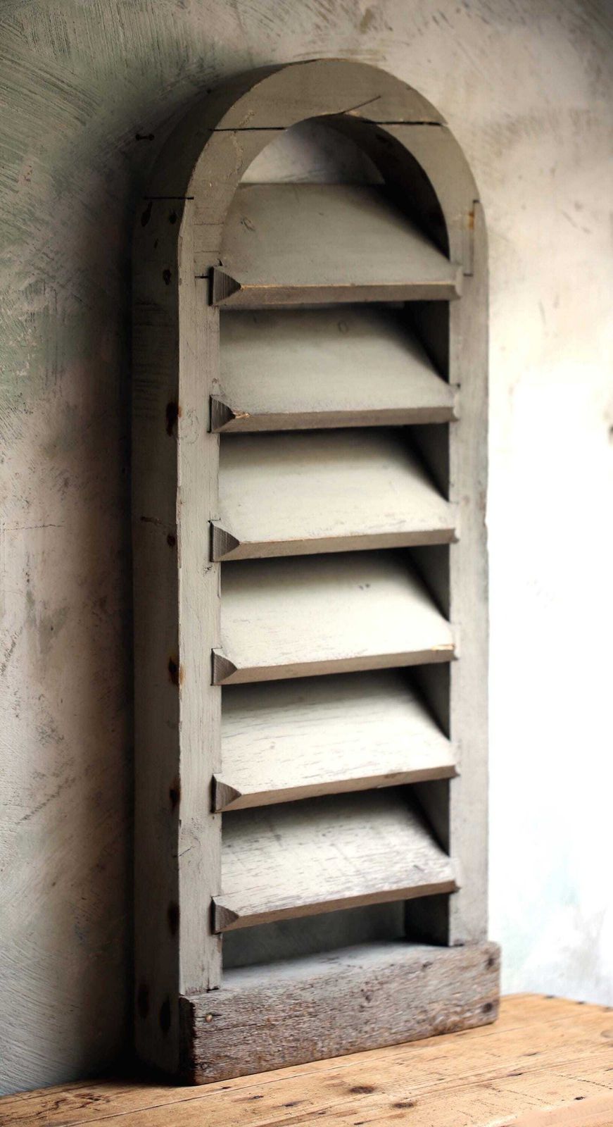 Antique French Louvre Shutter Distressed Grey Painted Wood Architectural Salvage photo 186.0