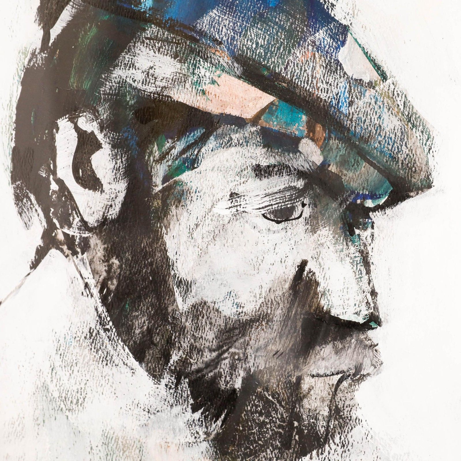 Ruth Schloss (1922 2013) Contemporary Mixed Media, Man In A Cap photo Art