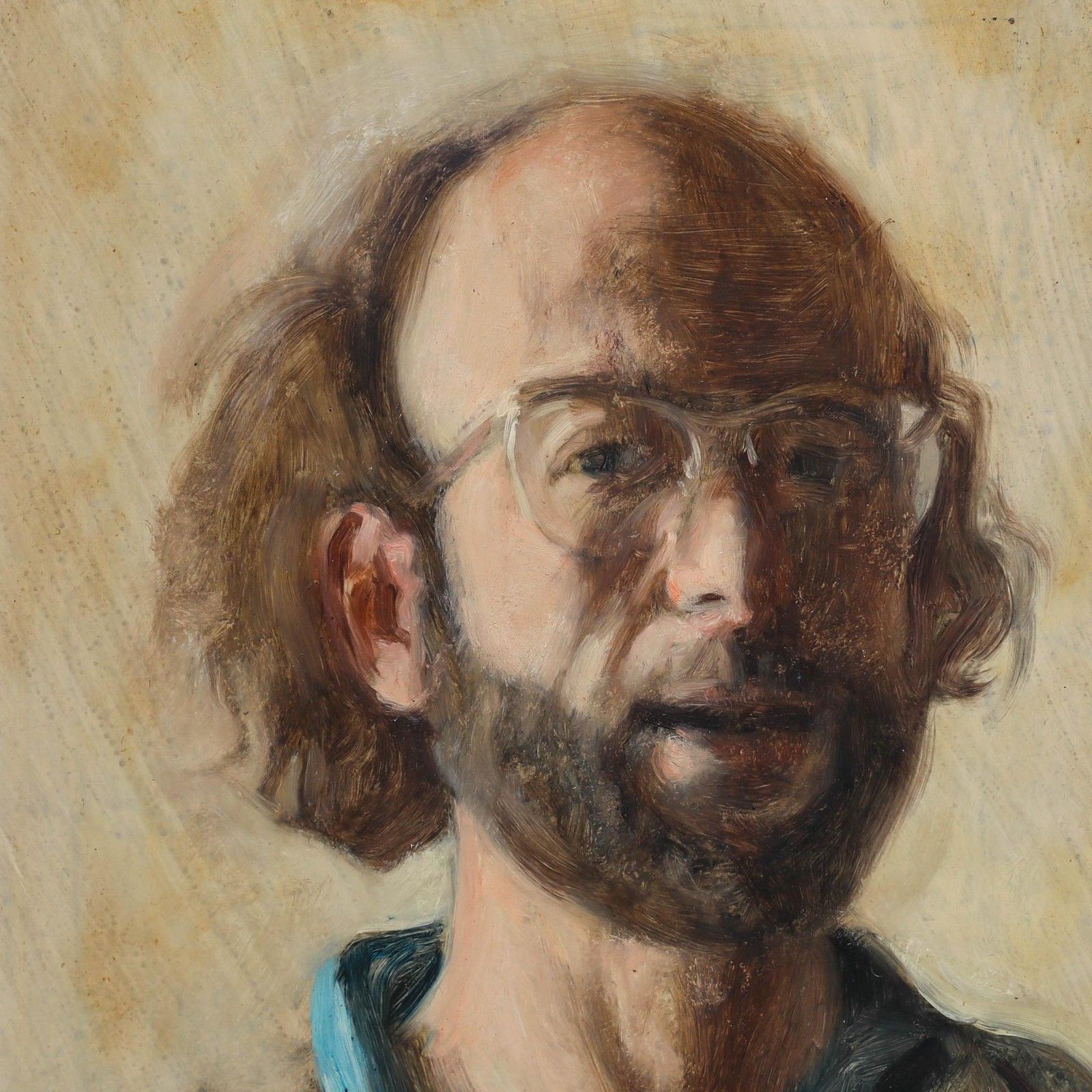 George Weissbort (1928 2013) 20th Century Oil, Self Portrait In Teal photo Art