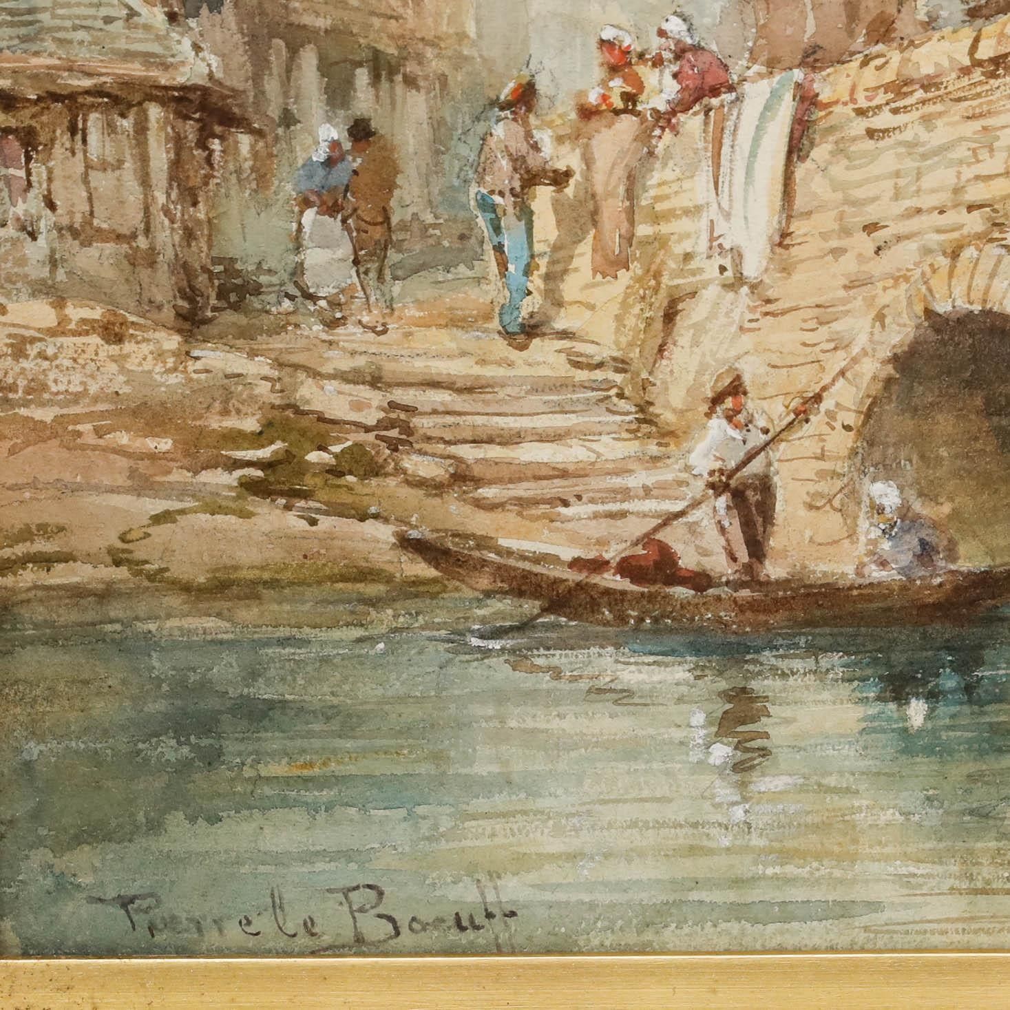 Pierre Le Boeuff (Fl.1899 1920) Late 19th Century Watercolour, Canal Scene photo buy