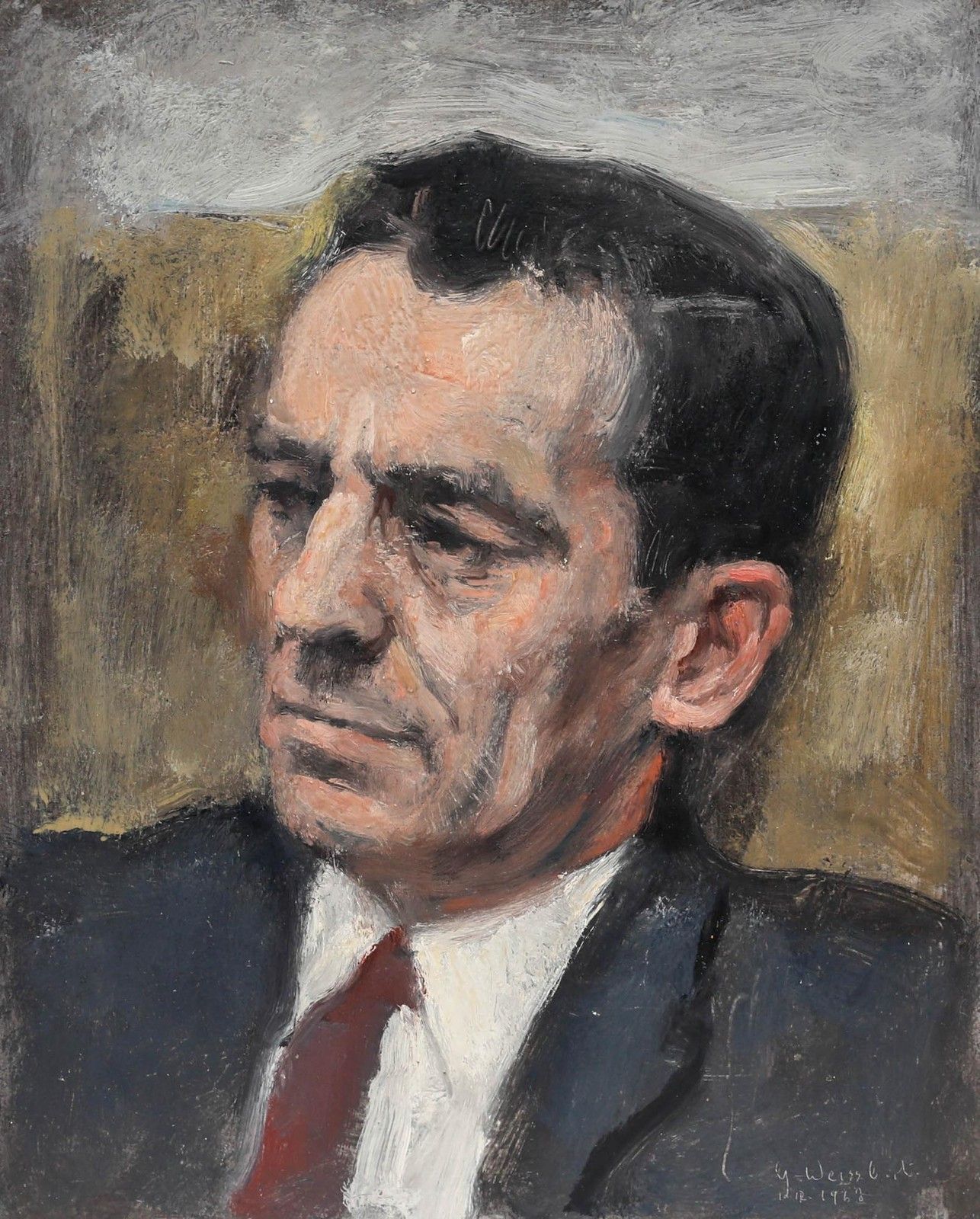 George Weissbort (1928 2013) Mid 20th Century Oil, Gentleman With The Red Tie photo furniture