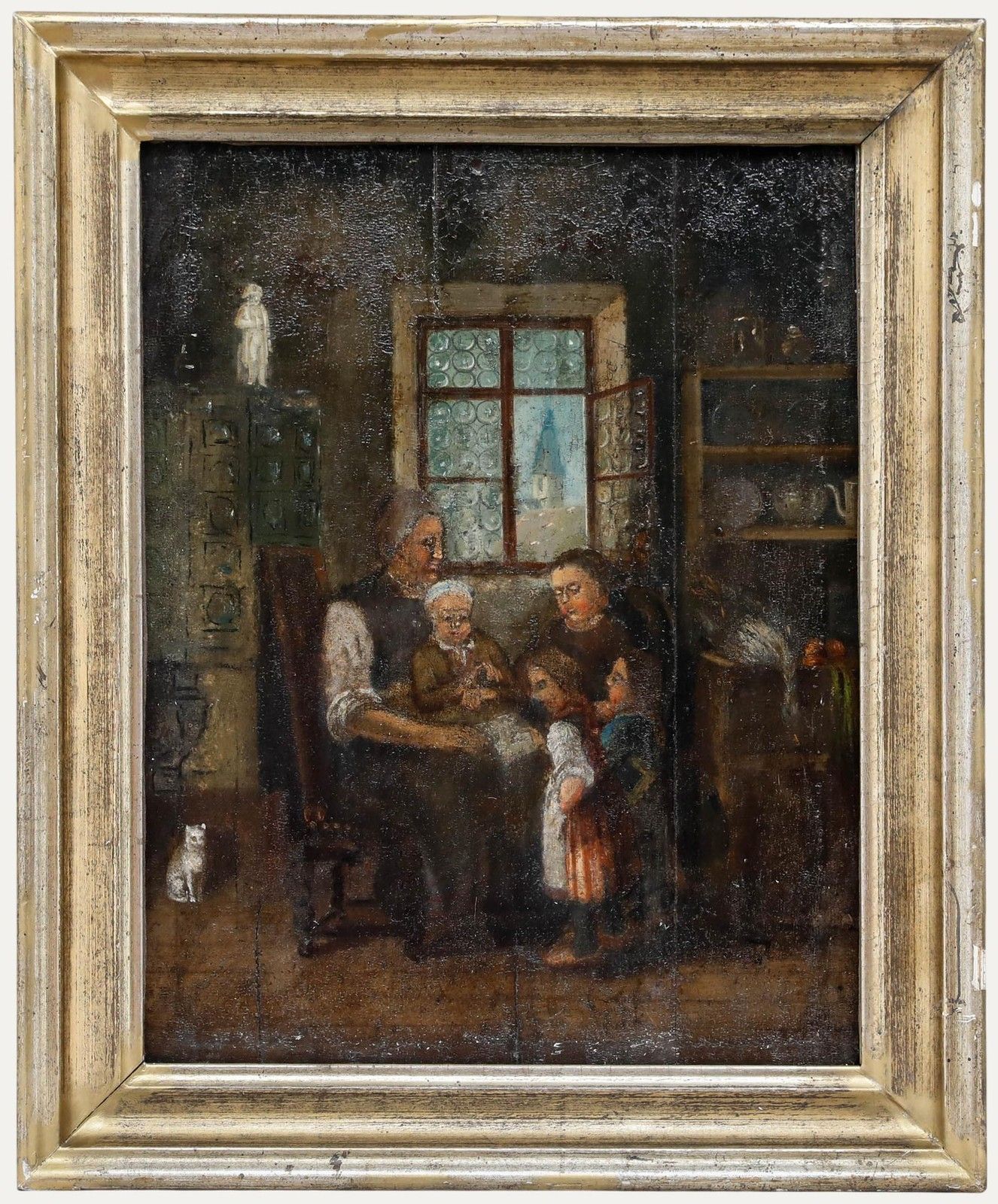 Framed 19th Century Oil Family Scene