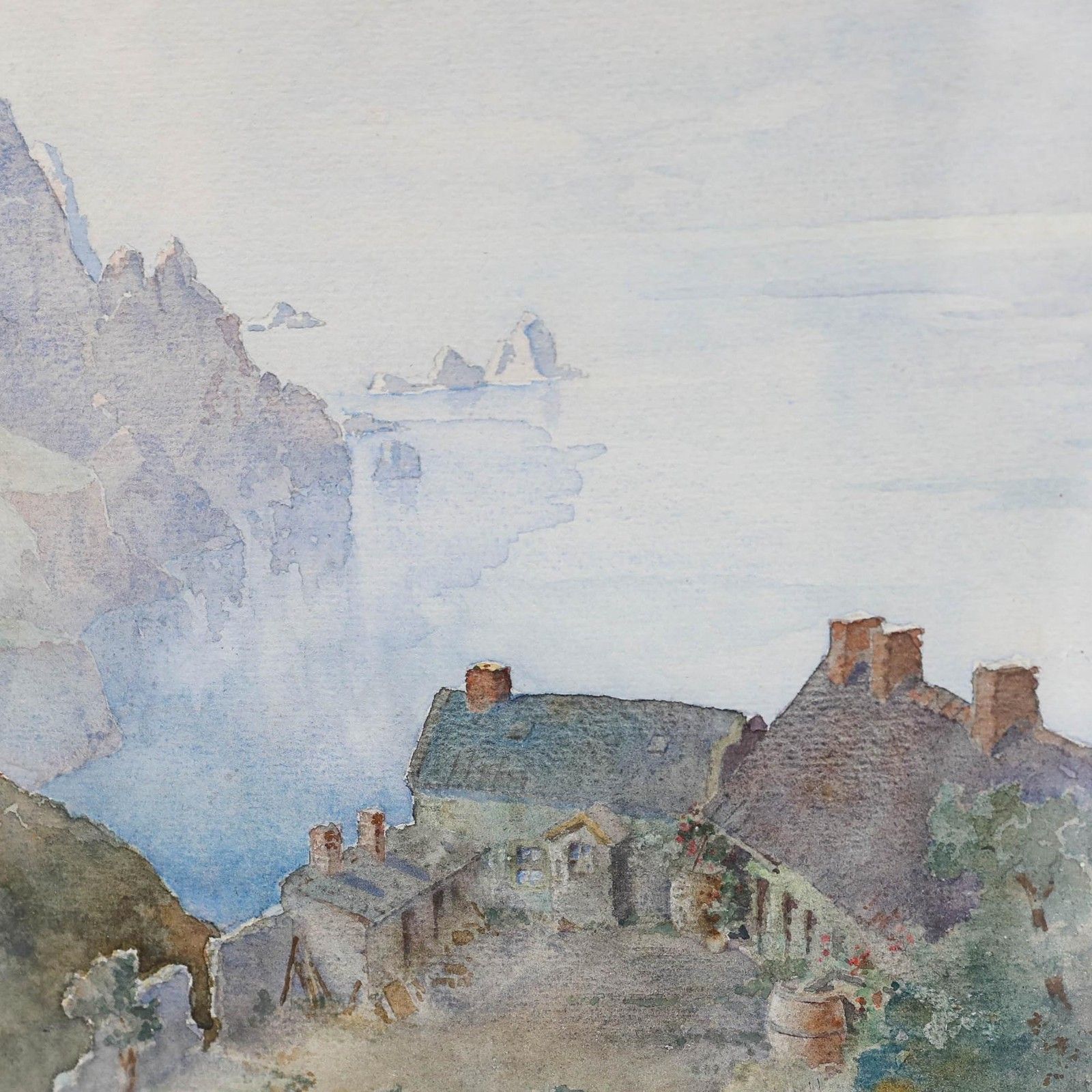 Henry R. B. Donne (1860 1949) Watercolour, Cottages In A Coastal Landscape photo Art