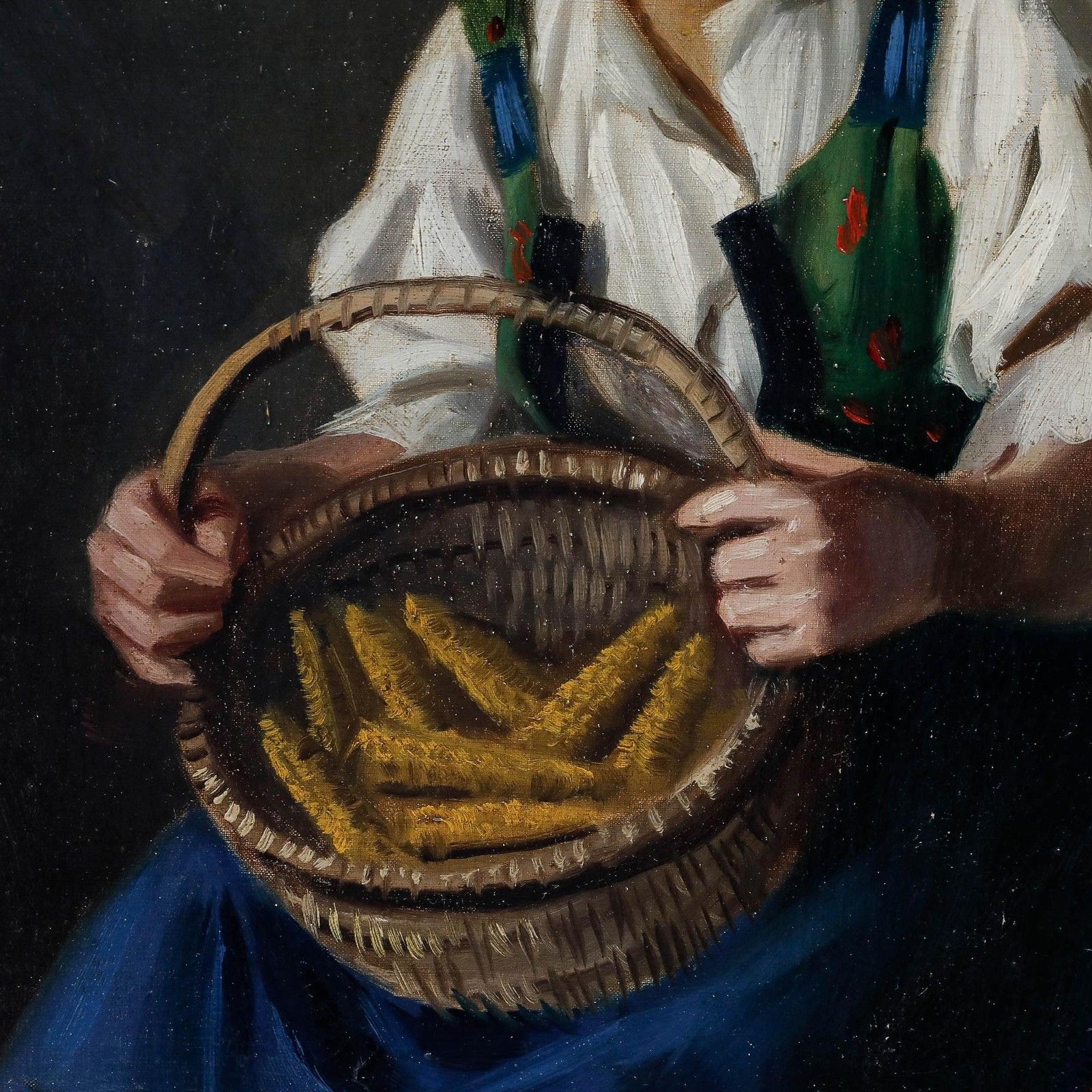 Istvan Szasz (1878 1965) Mid 20th Century Oil, Girl With Basket Of Corn photo Art