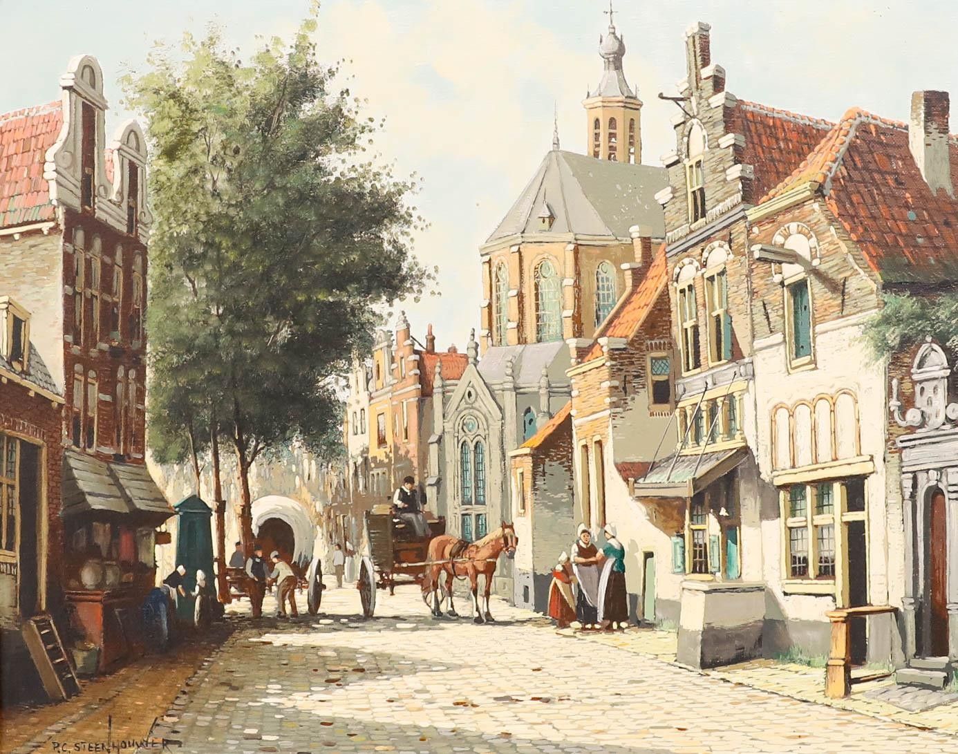 Pieter Cornelis Steenhouwer (1896 1972) Mid 20th Century Oil, Cobbled Street photo furniture