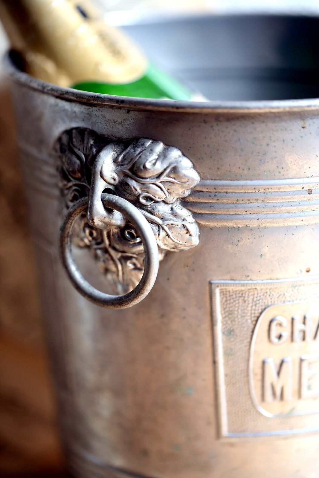 Antique French Mercier Champagne Bucket: Metal Wine Cooler photo for sale