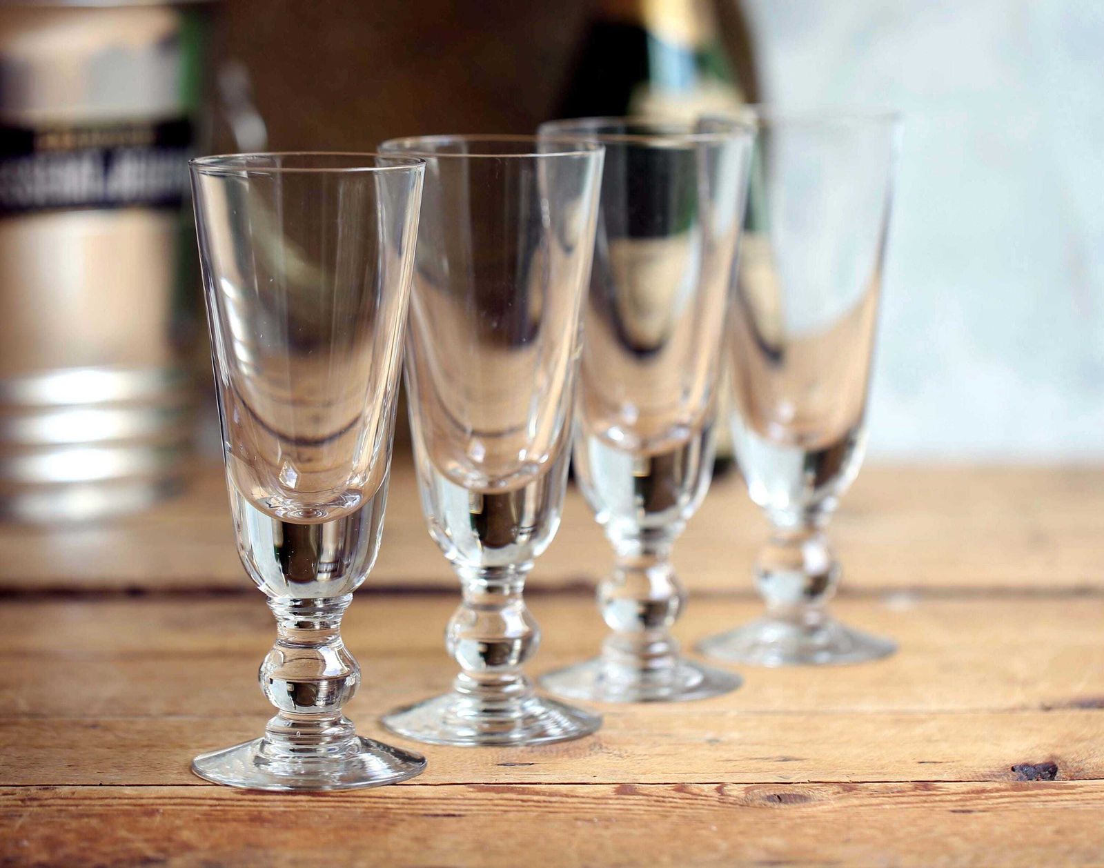 Set Of 4 Antique French Absinthe Glasses Thick Glass Handblown Mazagrans Goblets photo furniture