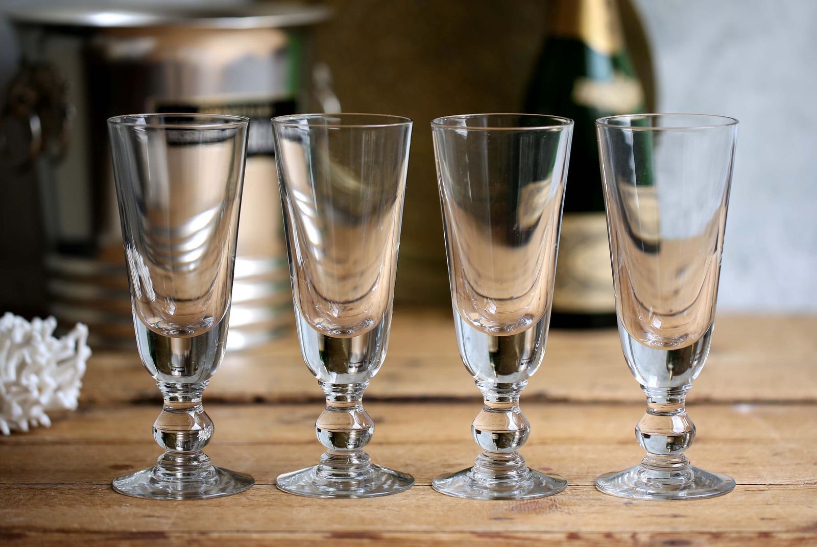 Set Of 4 Antique French Absinthe Glasses Thick Glass Handblown Mazagrans Goblets photo for sale