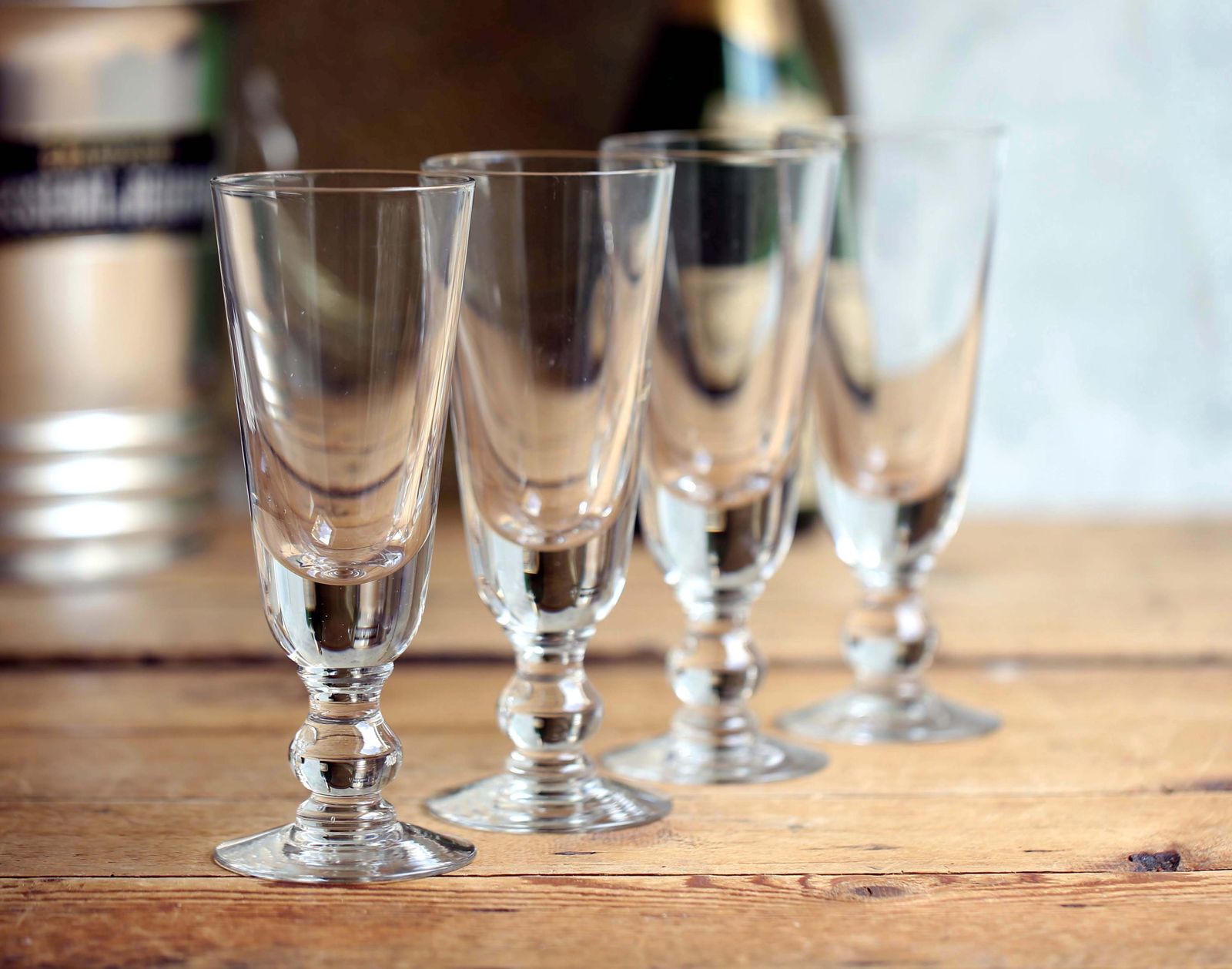 Set Of 4 Antique French Absinthe Glasses Thick Glass Handblown Mazagrans Goblets photo vintage