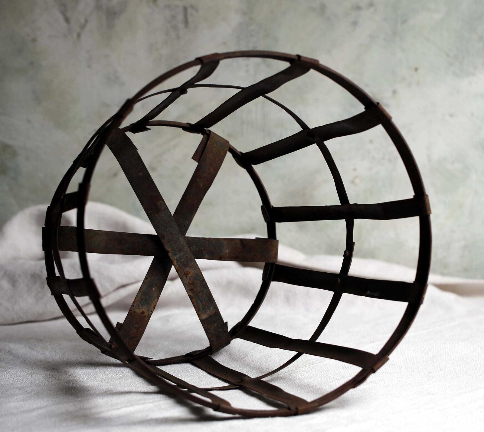 Antique French Iron Cage Demijohn Bottle Basket Large Round photo furniture
