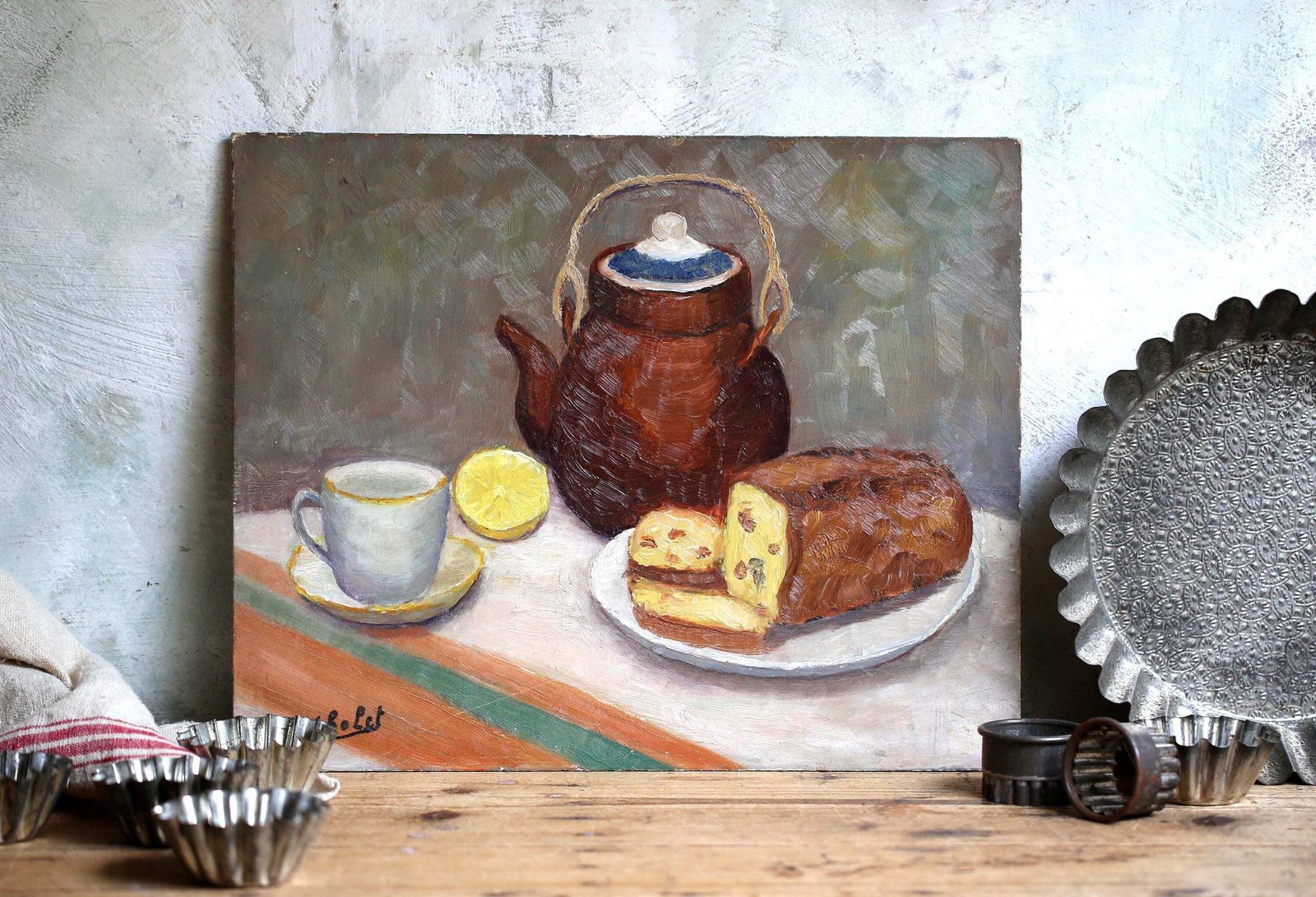 Original Impasto Oil Painting Still Life Kitchen Art Signed French Expressionism A Cholet