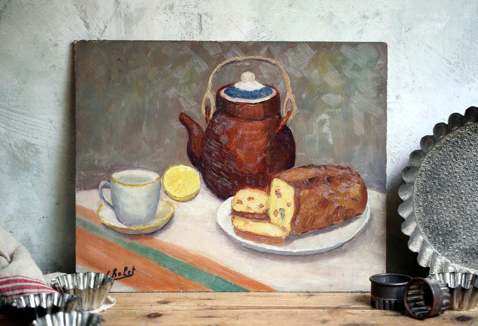 Original Impasto Oil Painting Still Life Kitchen Art Signed French Expressionism A Cholet photo for sale