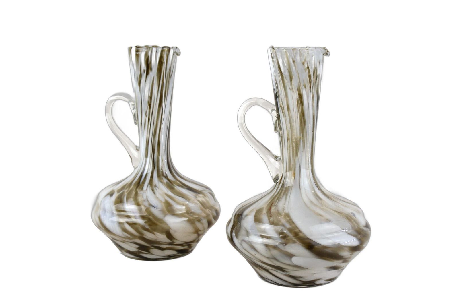 Pair Of Mid Century Murano Glass Vases/ Carafes, White/ Brown   Italy Ca. 1960