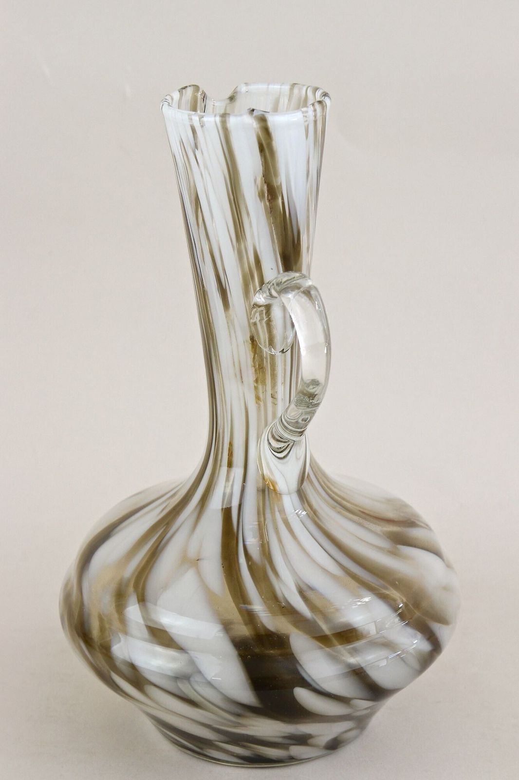920.0 Pair Of Mid Century Murano Glass Vases/ Carafes, White/ Brown   Italy Ca. 1960 photo