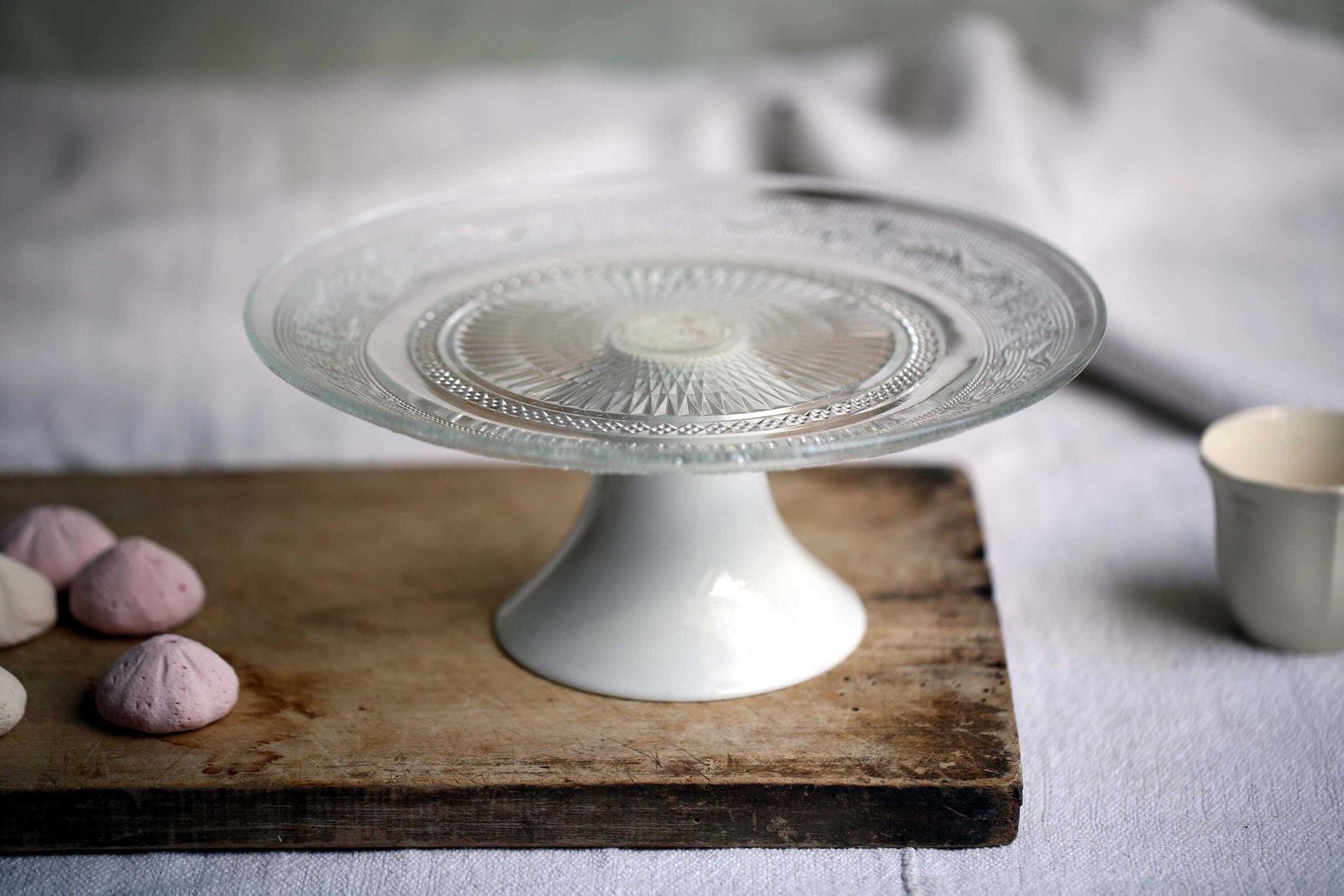 French Pressed Glass Pedestal Cake Stand White Footed Candy Stand Compote photo for sale