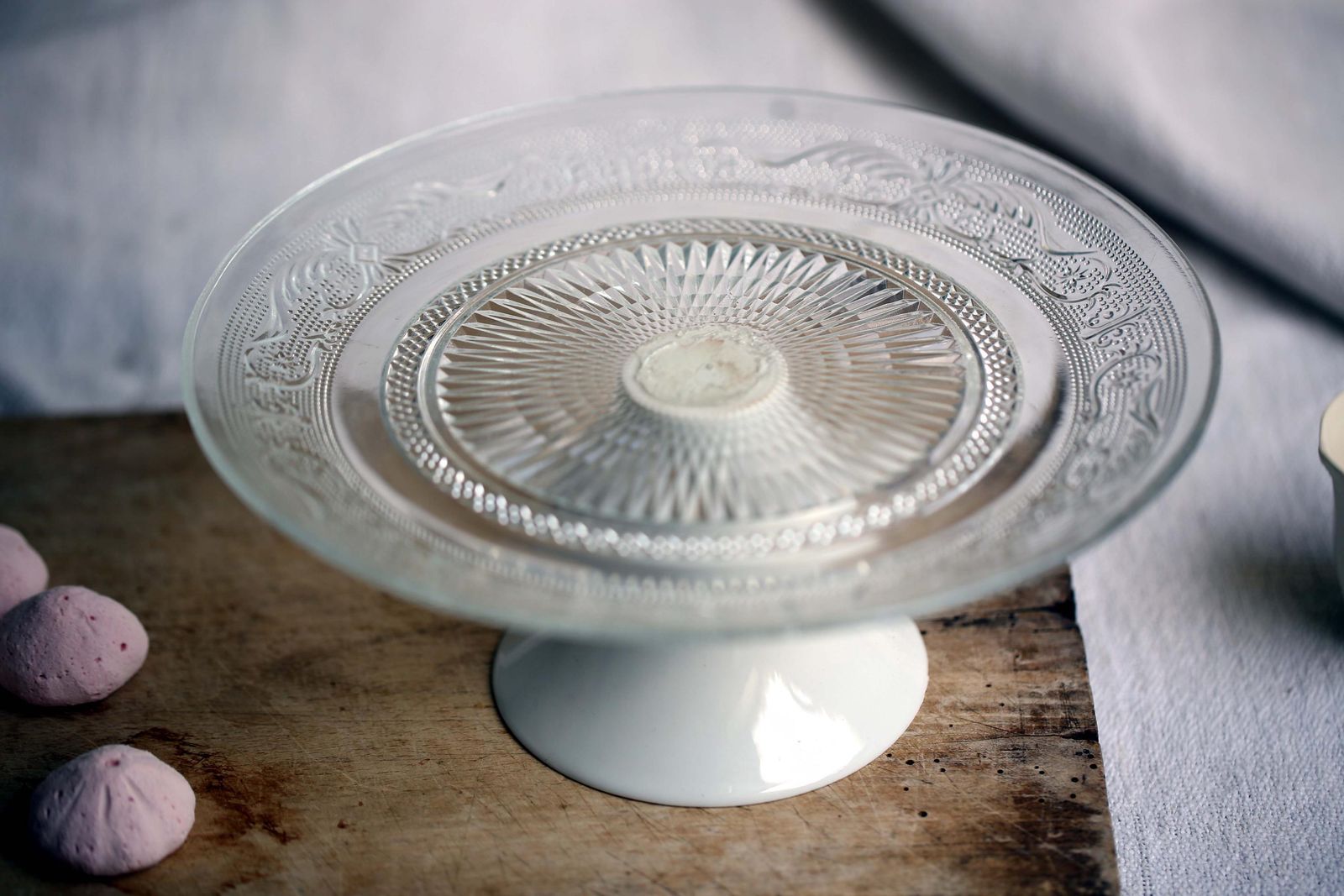 French Pressed Glass Pedestal Cake Stand White Footed Candy Stand Compote photo 50.0