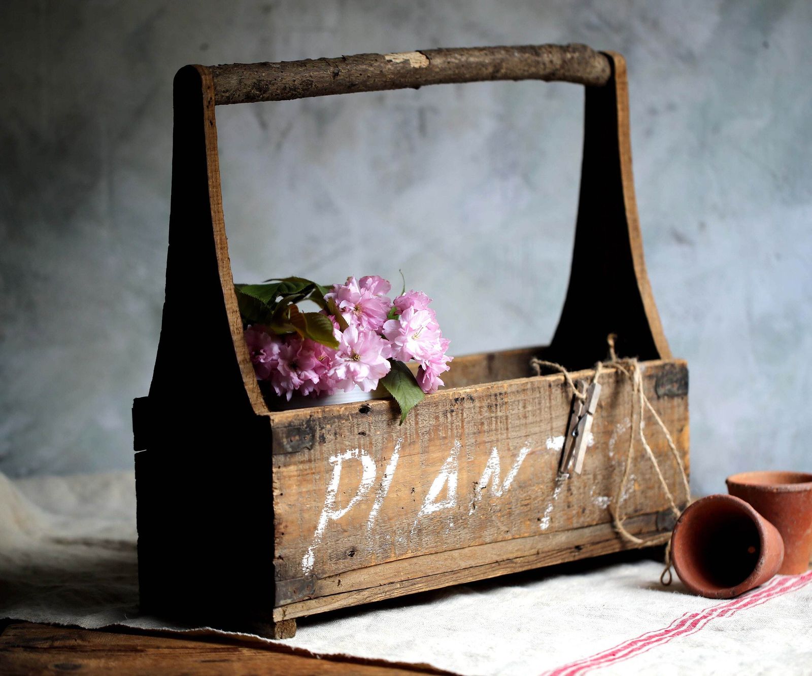 Antique Wooden Plant Carrier Garden Trug Flower Basket