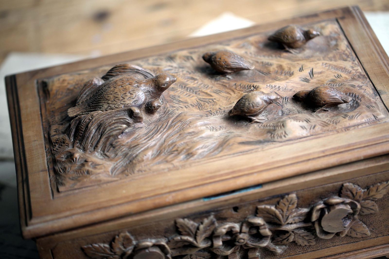 Antique French Pow Carved Wood Box: Trench Art, Signed 1918 photo for sale