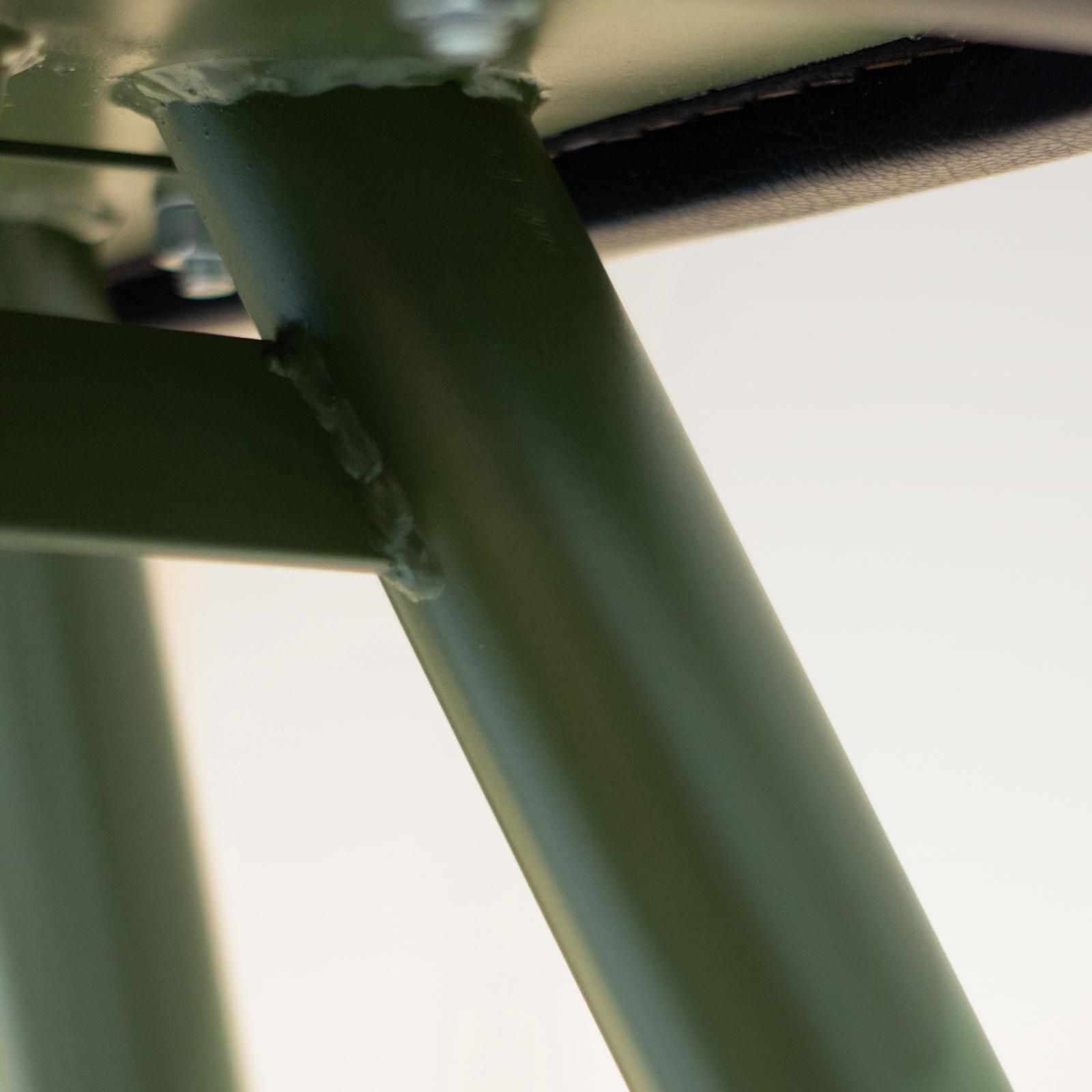 Mid Century Modern Vaulting Horse Bench, Green Metal & Black Leather photo for sale
