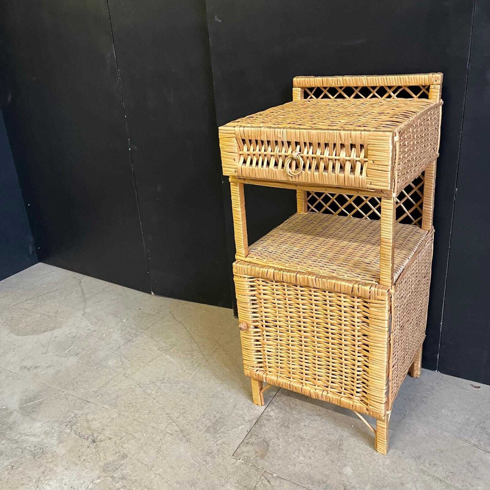 Wicker Bedside Table With Drawer, Shelf And Cupboard Space photo furniture