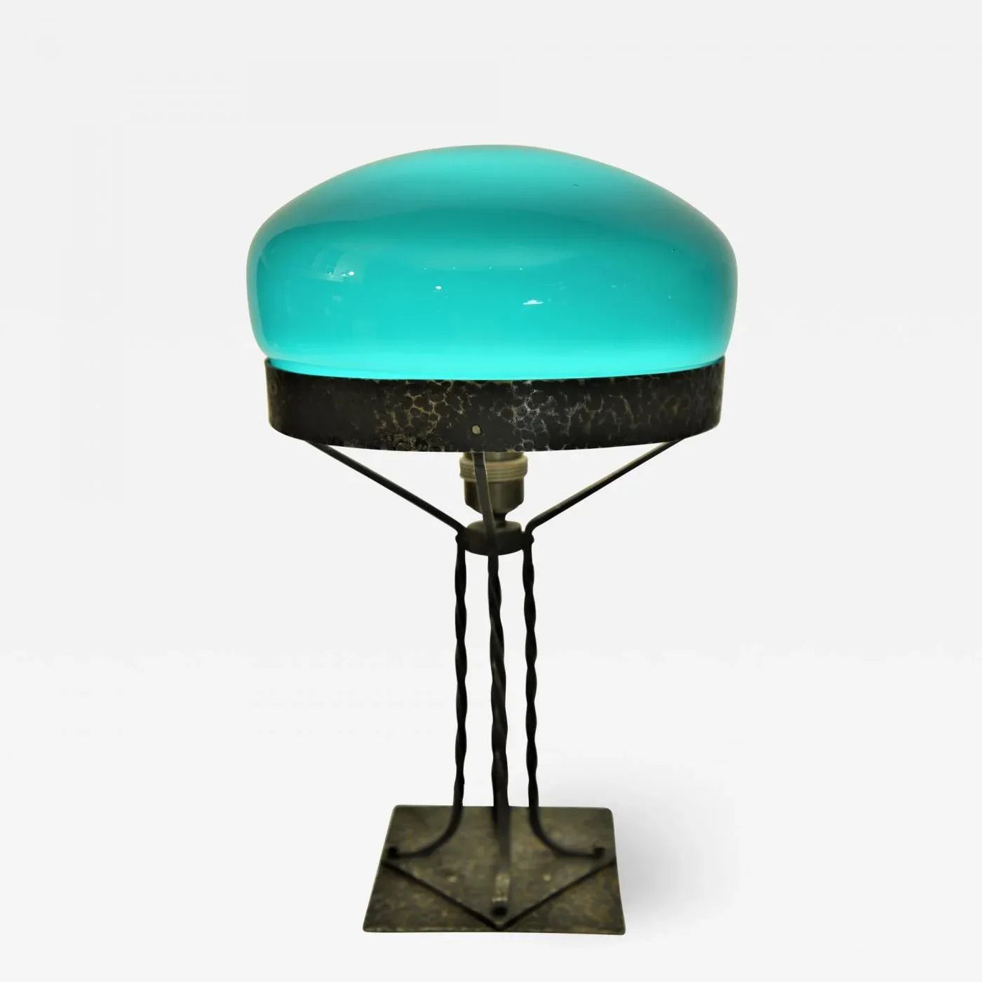 1458.0 Art Nouveau Swedish Wrought Iron And Hand Blown Glass Table Lamp, 1910s photo