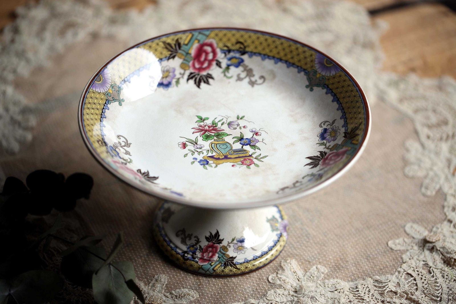 French Antique Cakestand Compote Pedestal Plate Ceramic Cake Stand U&C Sarreguemines Victoria photo buy