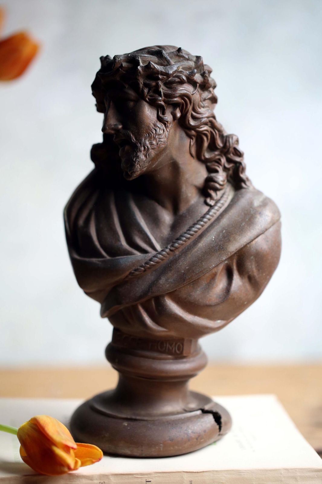 Antique Bust Jesus Christ Religious Altar Church Statue Ecce Homo Behold The Man photo furniture