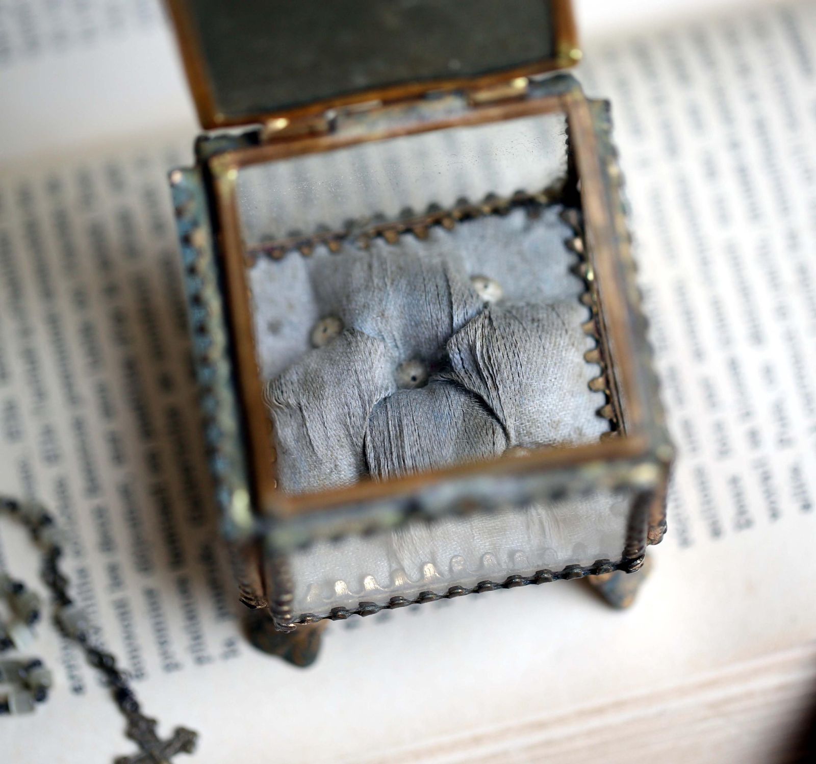 Antique French Ormolu Glass Jewelry Box Basilica Sainte Anne D'auray Souvenir photo buy