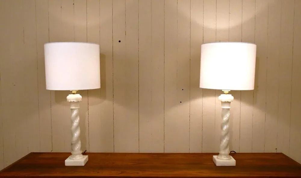 Large Swedish White Alabaster Table Lamps By Nordic Company, From Nordiska Kompaniet, Set Of 2 photo vintage