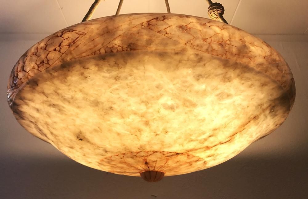Large Art Nouveau Swedish Grace Carved Alabaster Pendant, 1920s photo for sale