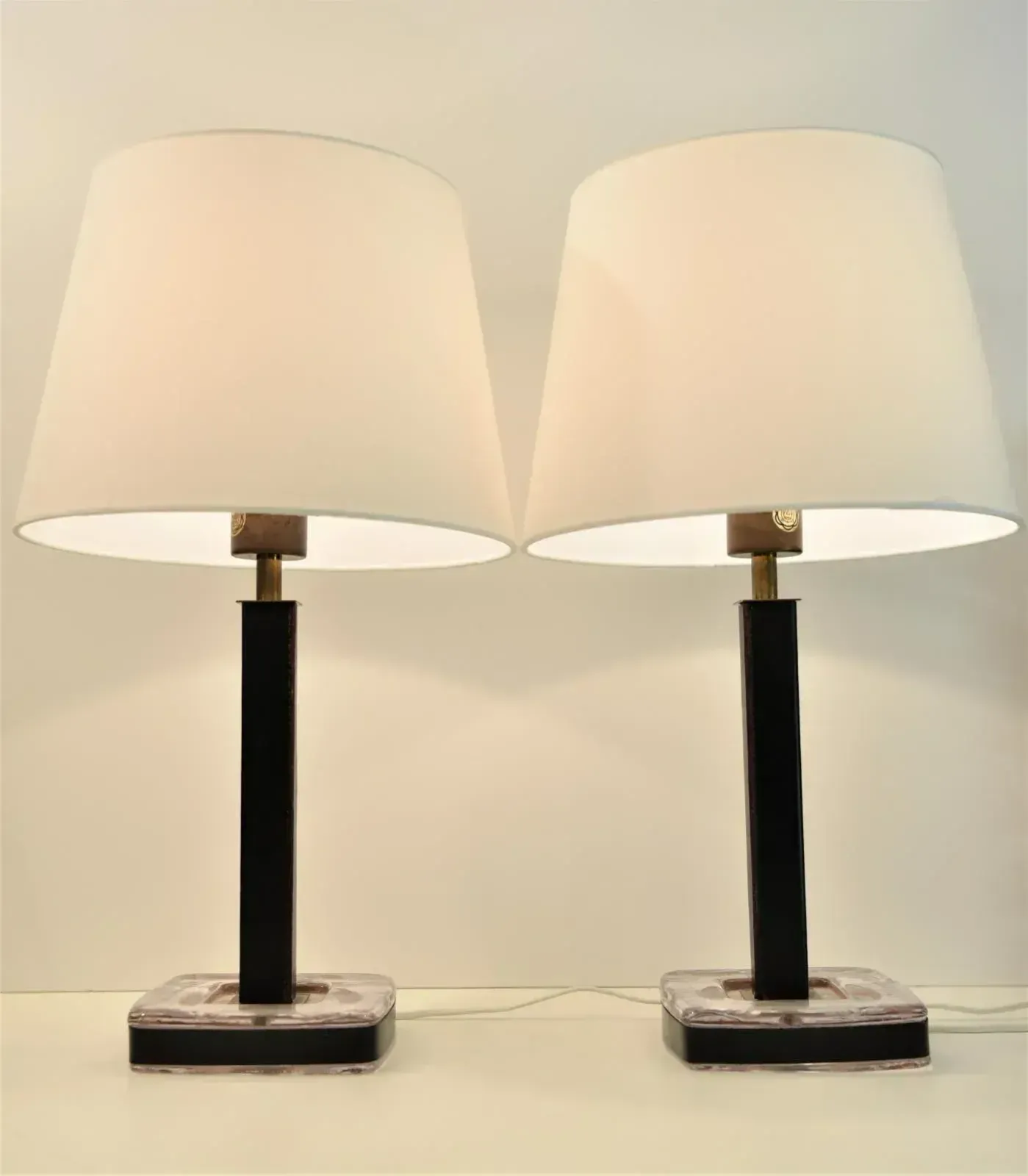 Glass, Leather And Brass Table Lamps By Uppsala Armaturfabrik, Set Of 2 photo furniture