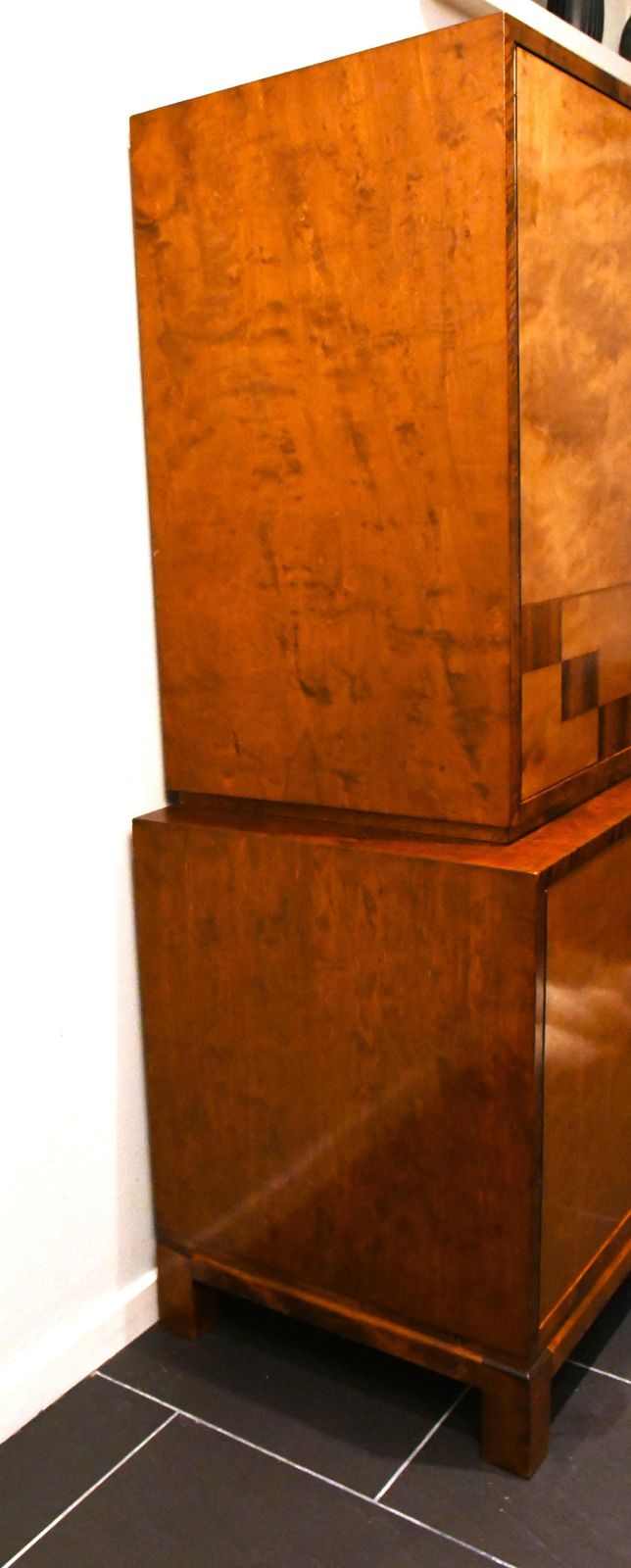 Swedish Grace Flamed Birch And Maccasar Intarsia Cabinet Attributed To Smf For Bodafors, 1930s photo vinterior