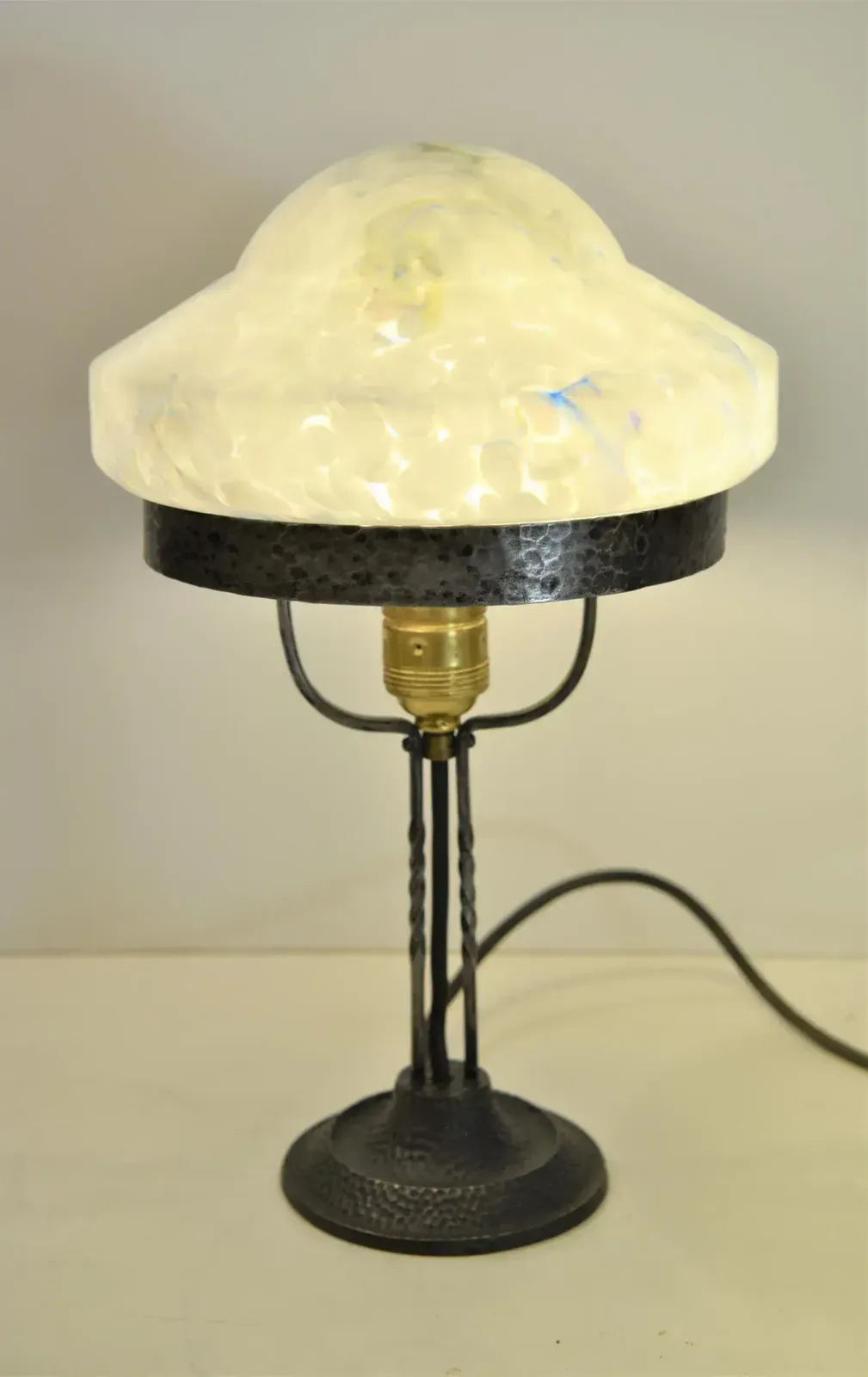 Art Nouveau Wrought Iron And Glass Table Lamp Jugendstil, Sweden, 1920s photo furniture
