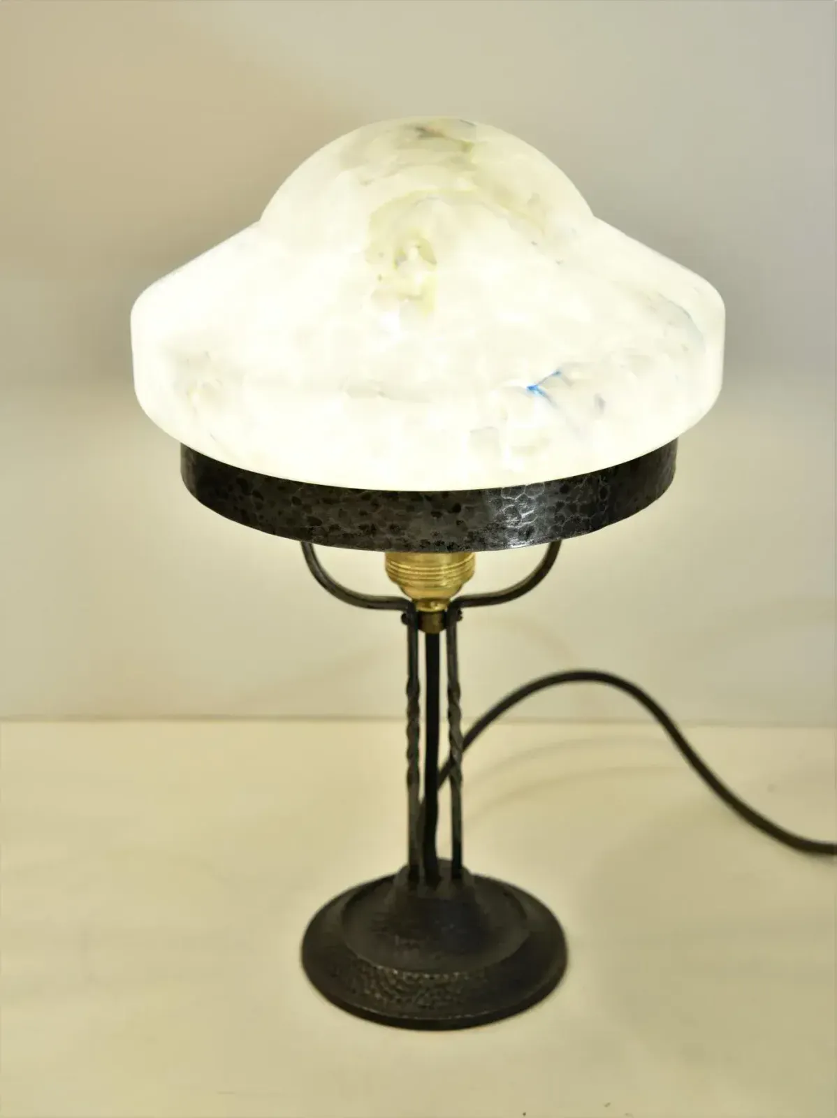 Art Nouveau Wrought Iron And Glass Table Lamp Jugendstil, Sweden, 1920s photo Lighting