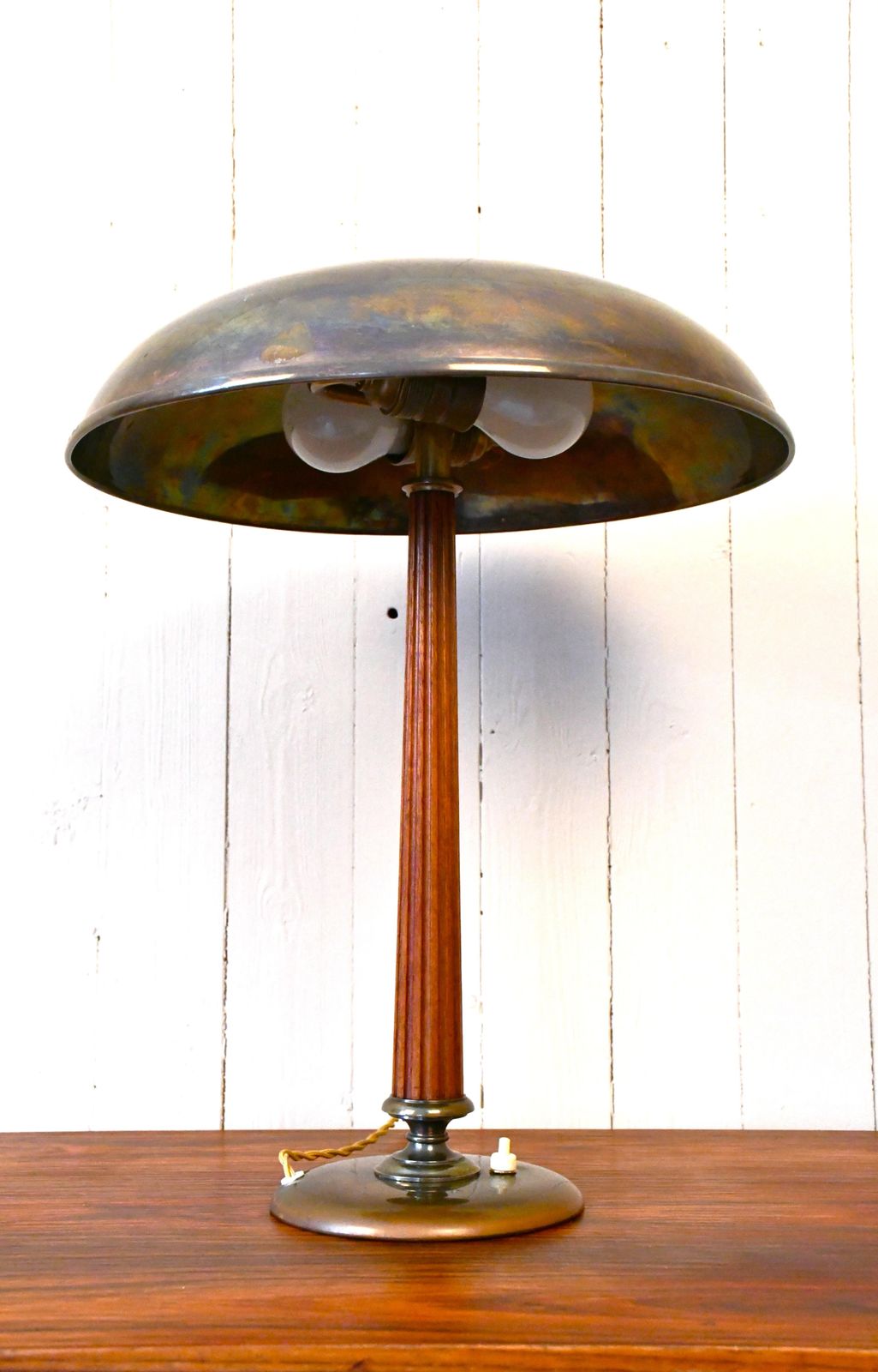 Swedish Brass And Oak Table Lamp By Erik Tidstrand For Nordiska Kompaniet, 1940s photo buy