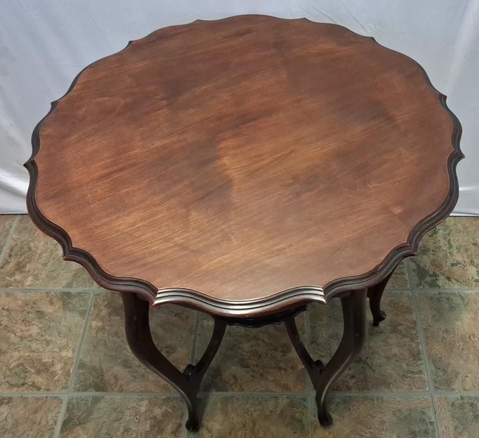 Antique Mahogany Two Tier Occasional Table With Scalloped Edge Top photo vintage