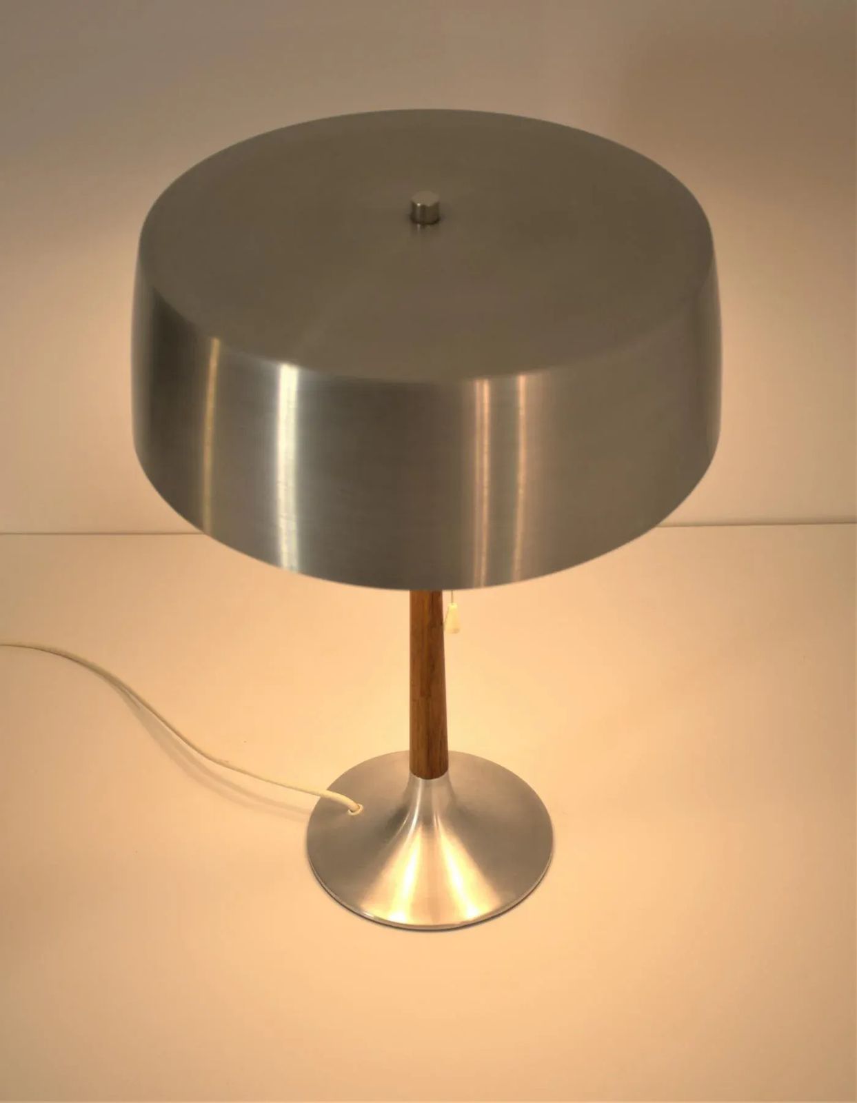 Large Teak And Brushed Aluminium Table Lamp By Svend Aage Holm Sörensen For Asea, 1950s photo for sale