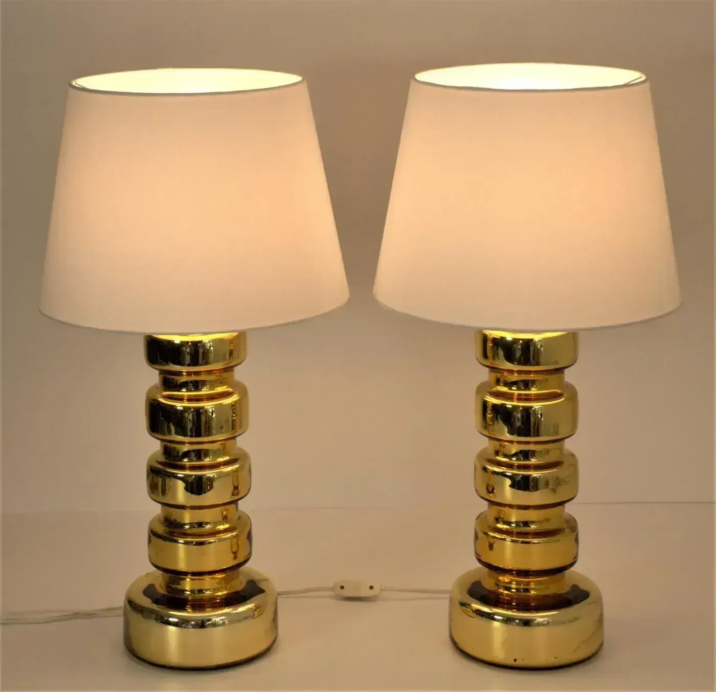 Large Golden Mercury Glass Table Lamps By Gustav Leek For Flygsfors, 1960s, Set Of 2 photo Lighting