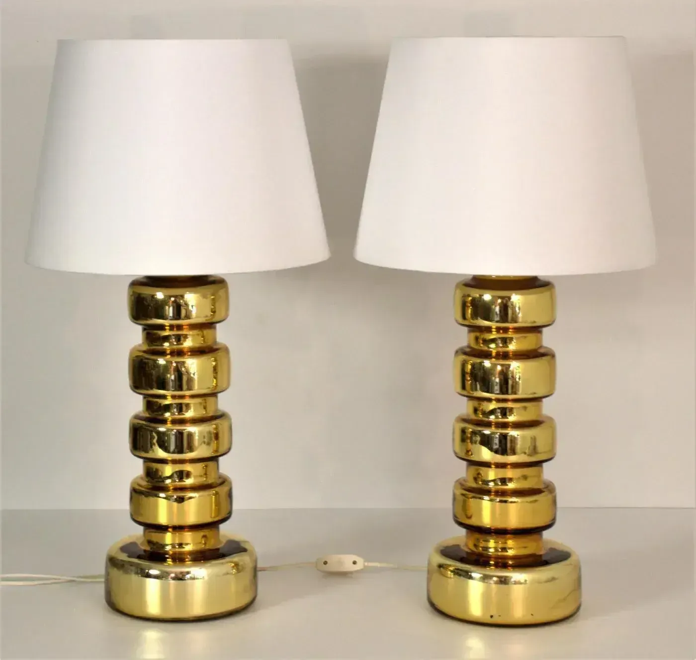 Large Golden Mercury Glass Table Lamps By Gustav Leek For Flygsfors, 1960s, Set Of 2 photo vinterior